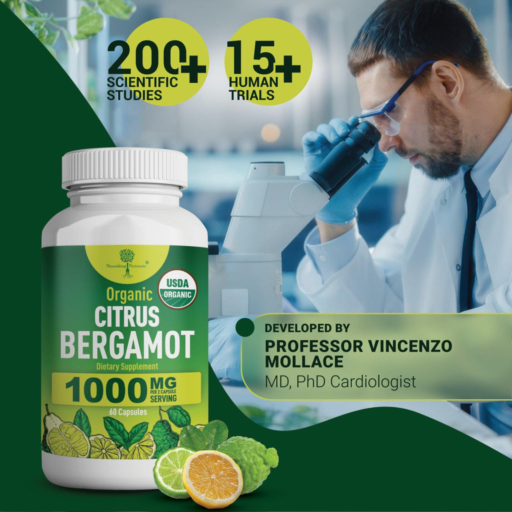 Organic Citrus Bergamot Supplement - Only USDA, Cardiologist Formulated with 200+ Scientific Studies -1000mg - Patented Extract, Heart, Cholesterol,