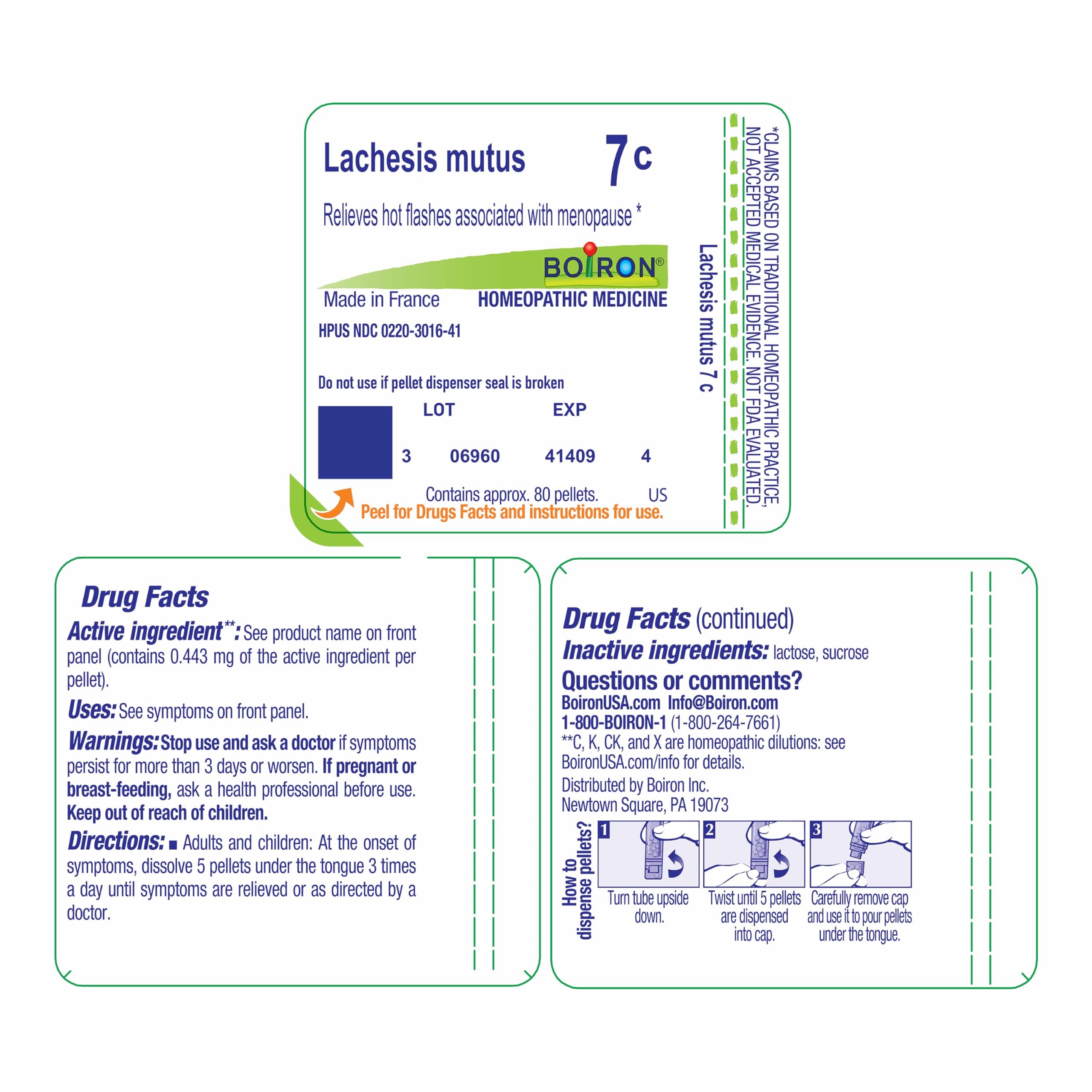 Boiron Lachesis Mutus 7C for Hot Flashes from Menopause - 80 Pellets Boiron Au supplements