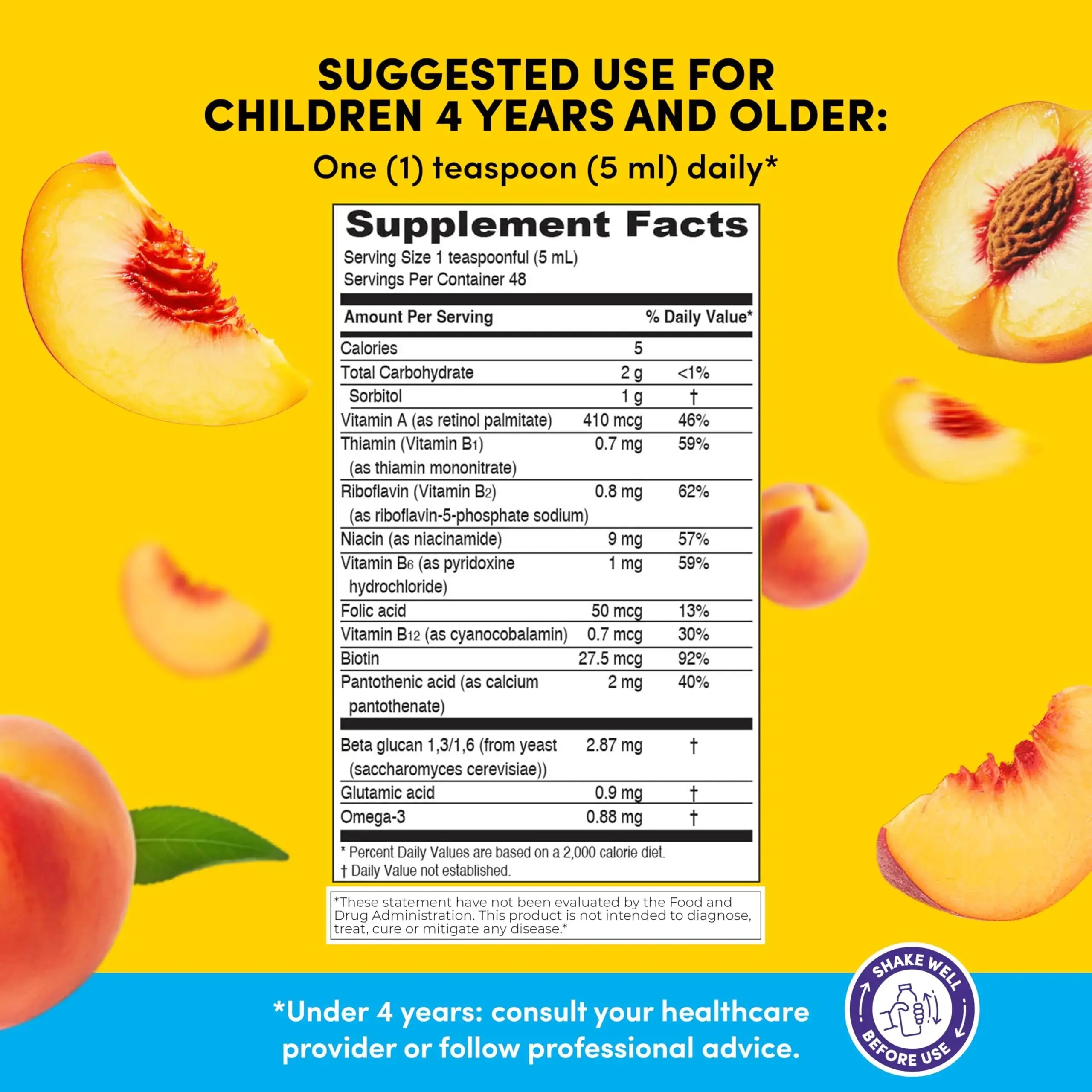 GirafKids Multivitamin Syrup + Liquid Vitamin C Bundle for Kids Ages 4+ | Omega-3, Beta Glucan, Folic Acid & Antioxidant Support | Peach & Orange Flavors PHARMADEL Au supplements