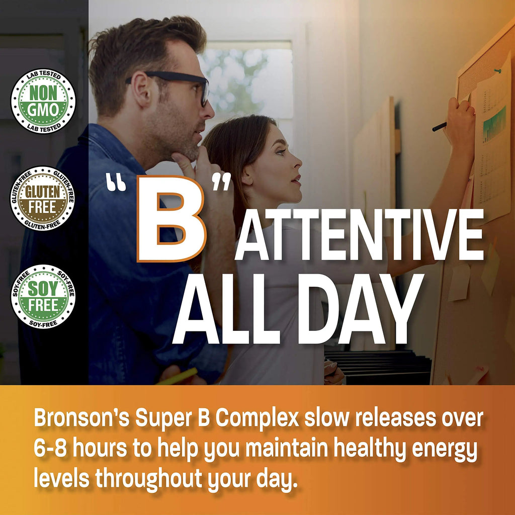 Bronson Super B Vitamin B Complex Sustained Slow Release Vitamin B1, B2, B3, B6, B9 Bronson Au supplements