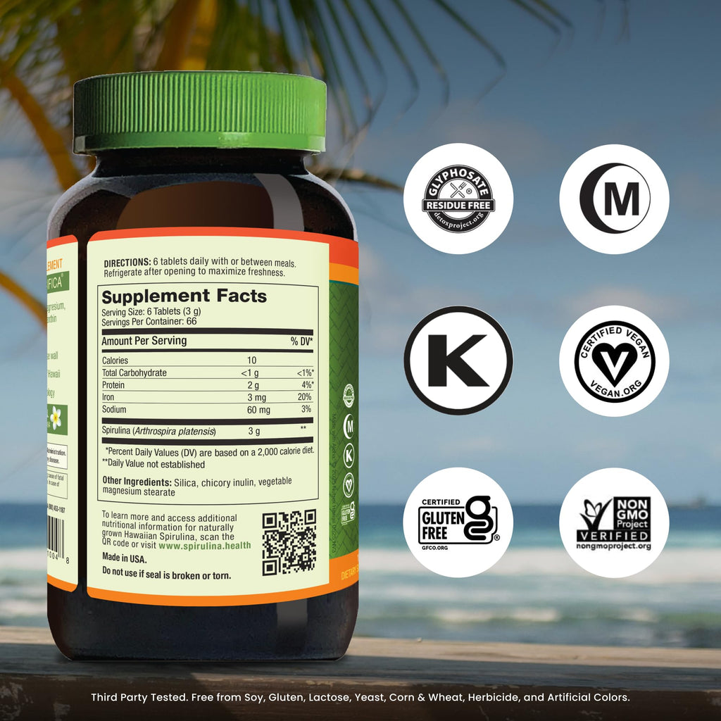 Nutrex Hawaii Pure Hawaiian Spirulina – Vegan Superfood, 500 mg Tablets, Farm Grown in Kona, Non-GMO