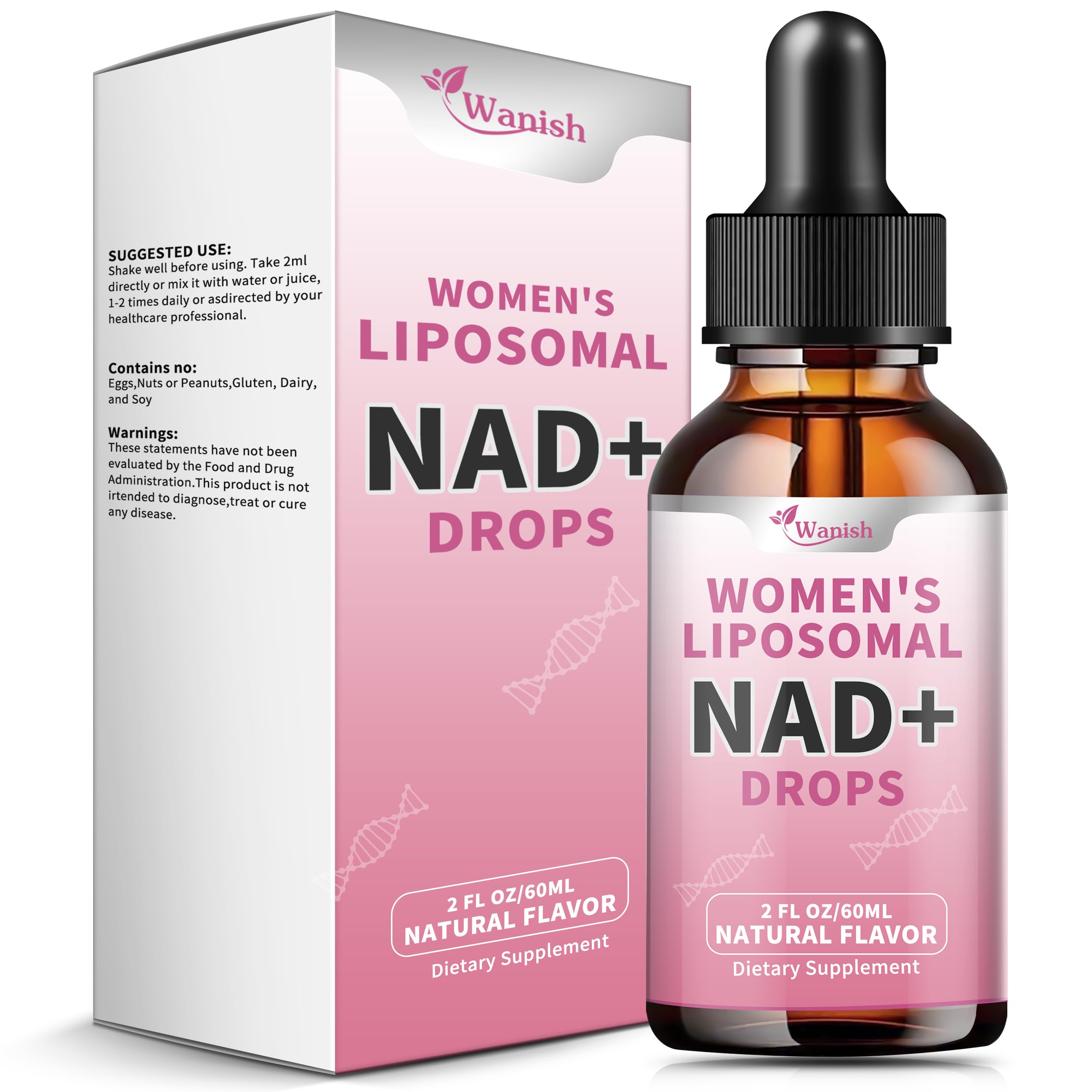 Liposomal NAD Liquid Supplement for Women, Pure 500mg NAD Nicotinamide - Cell Regeneration，Energy & Metabolism Support, Vegan,Sugar Free，Additives Free，2 Fl Oz Wanish Au supplements
