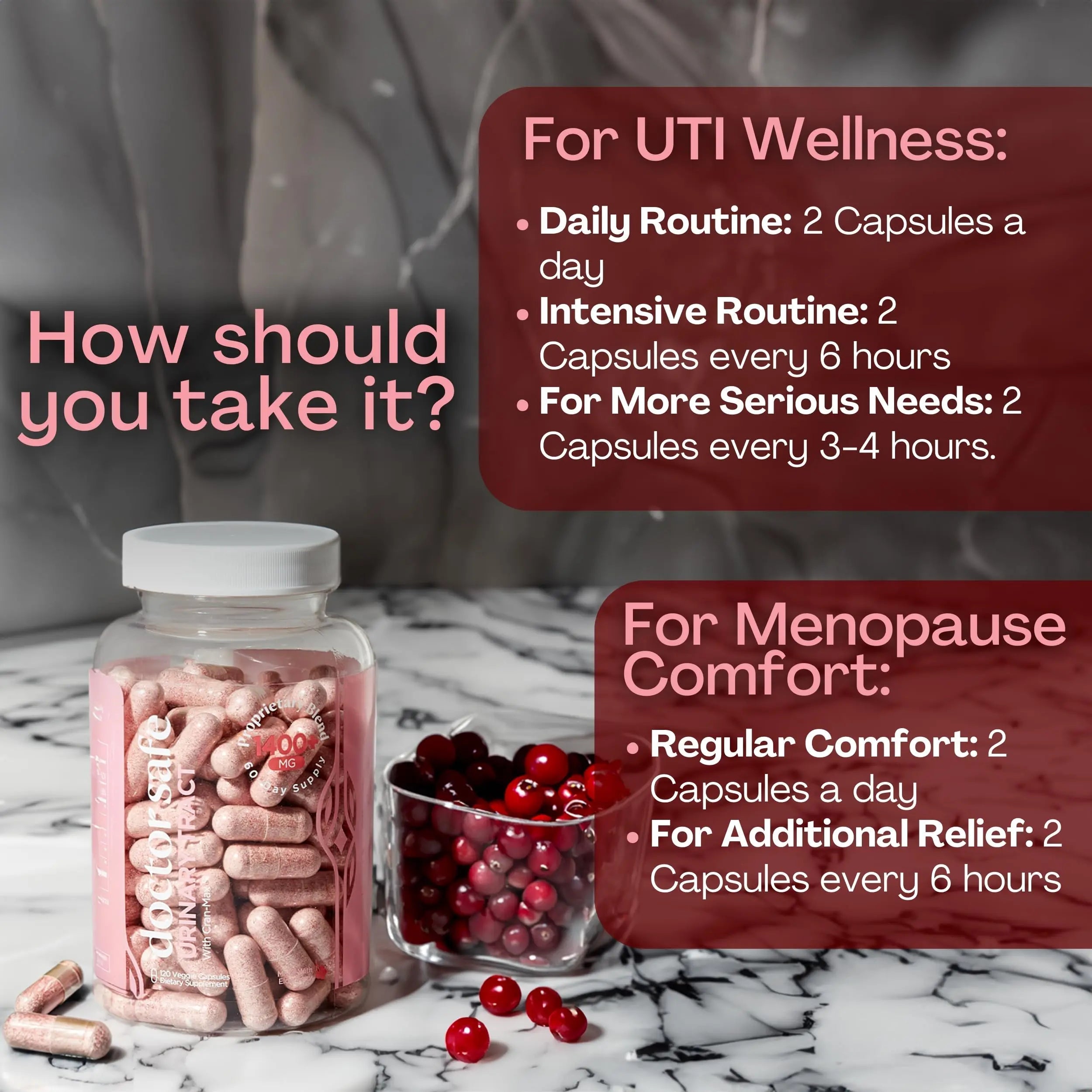 Cranberry Supplement, D-Mannose Capsules Made with Concentrated Whole Fruit Cranberry, Natural Support for Rapid Action to Help Cleanse and Protect the Urinary Tract* (120 Count) DOCTOR SAFE Au supplements