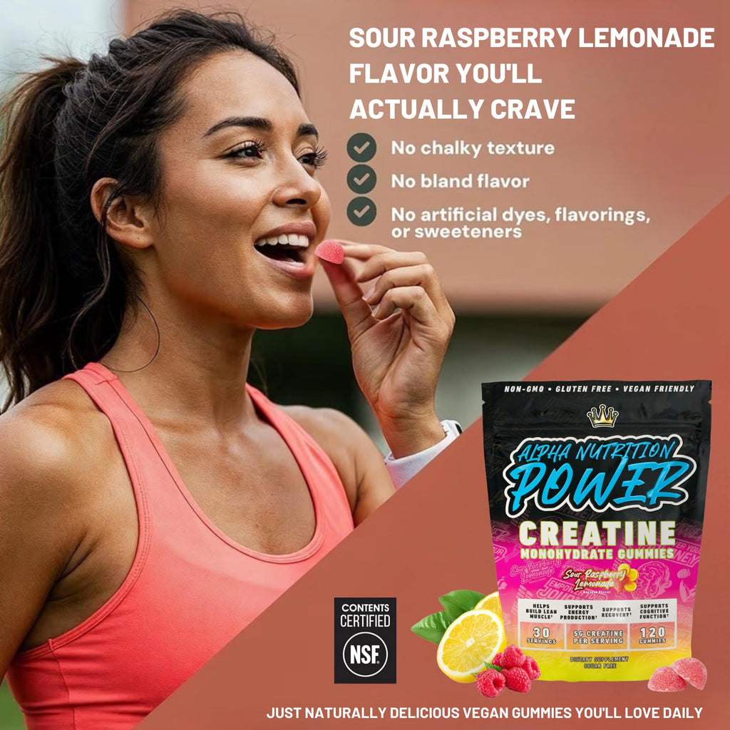Creatine Monohydrate Gummies 5g - Raspberry Lemonade Flavored Creatine for Women and Men - Supplement for Muscle Gain, Strength, Energy, Cognitive Health, Pre and Post Workout, Recovery, (120 Gummies) Alpha Nutrition Power Au supplements