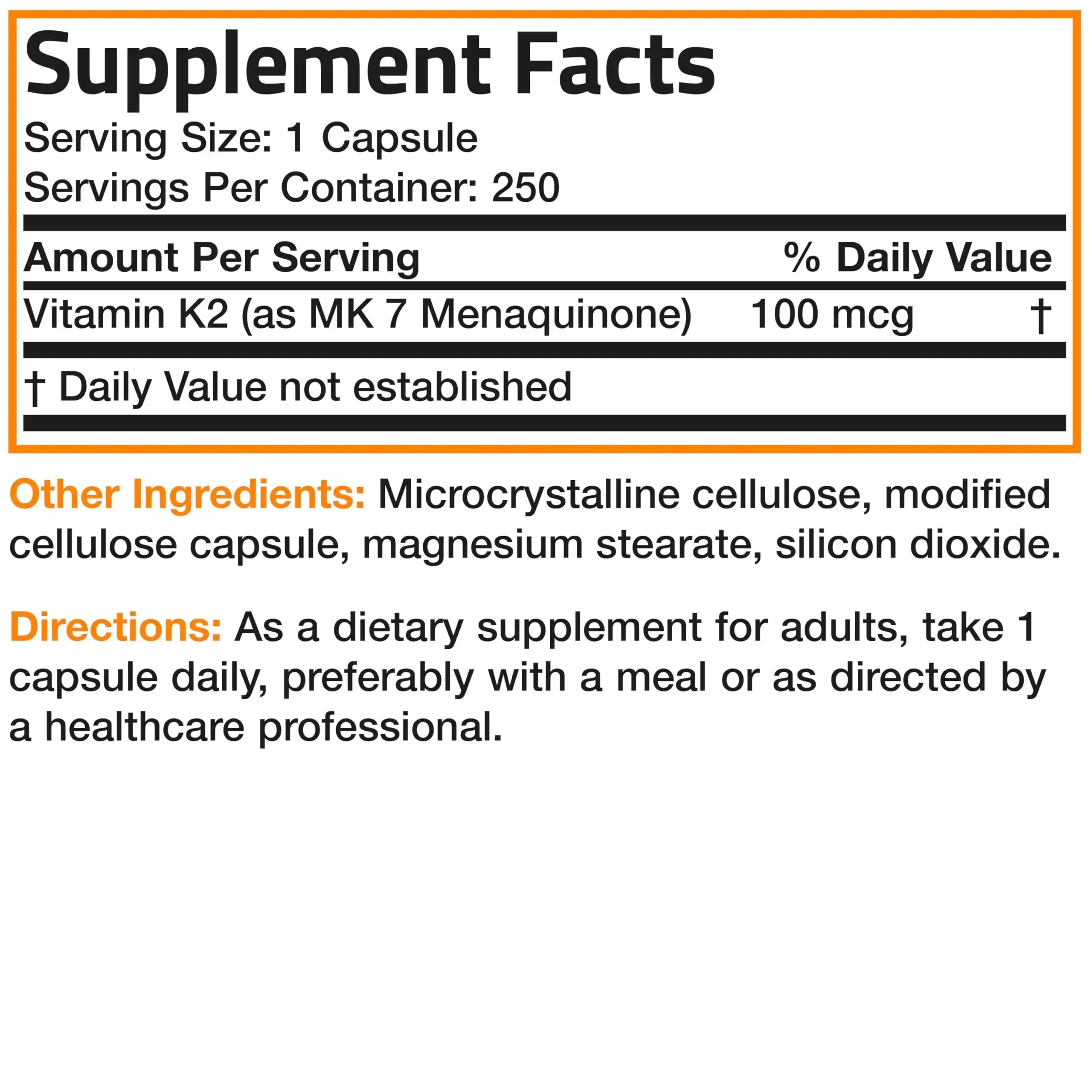 Bronson Vitamin K2 as MK-7 Menaquinone 100 mcg Non-GMO, 250 Capsules Bronson Au supplements