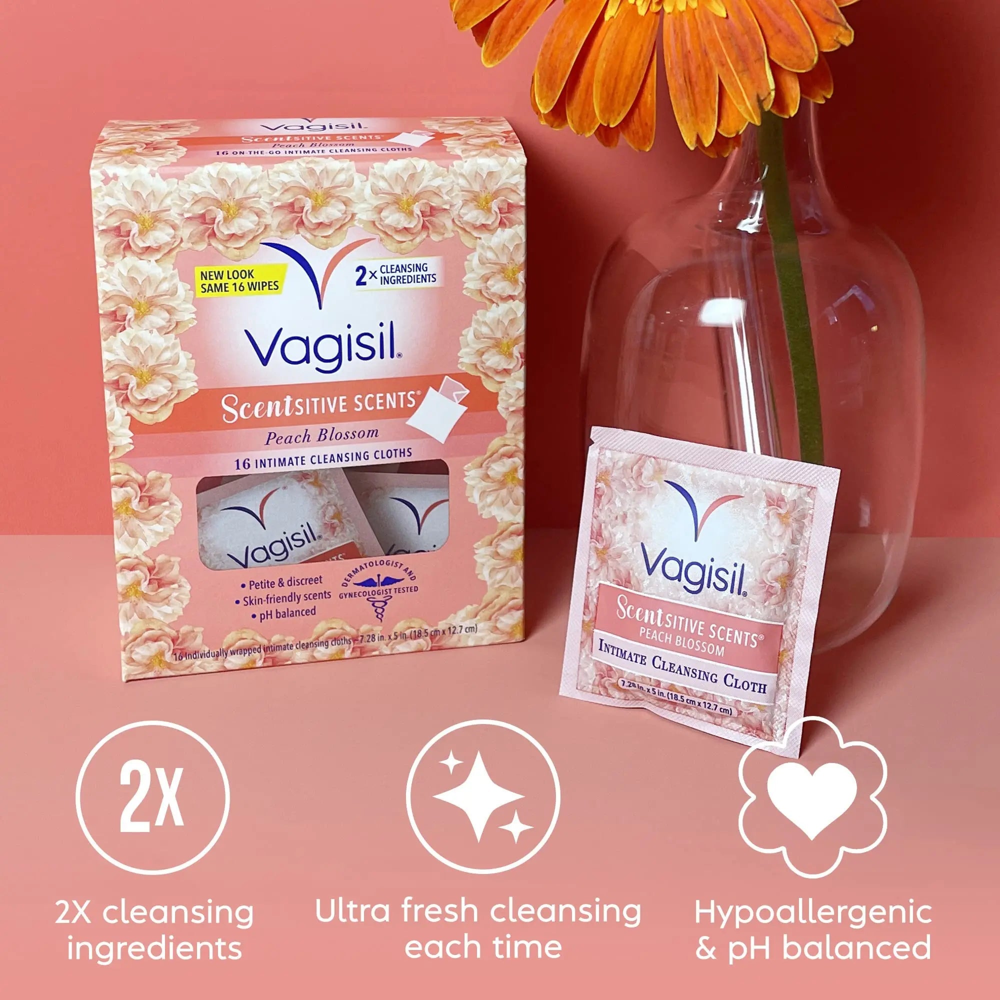 Vagisil Scentsitive Scents On-The-Go Feminine Cleansing Wipes, pH Balanced, Peach Blossom Vagisil Au supplements
