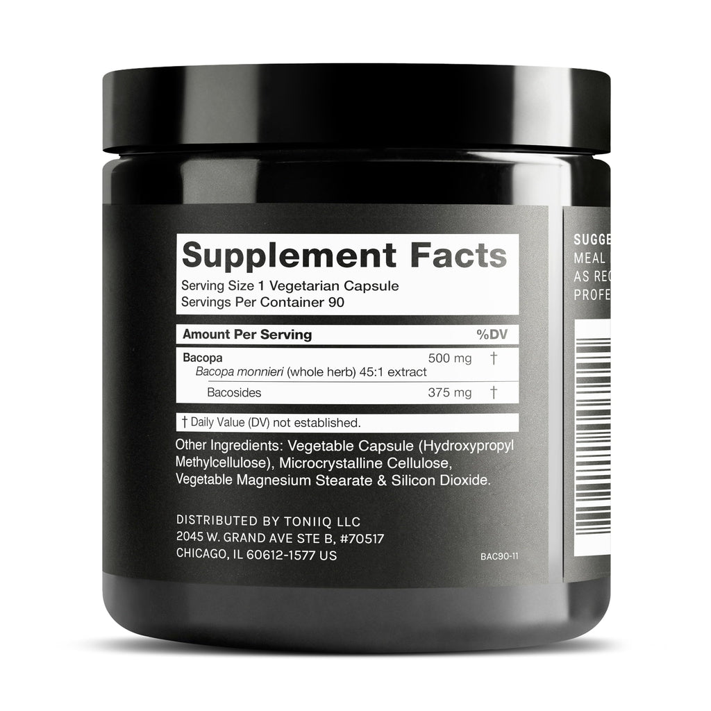 Toniiq Bacopa - Ultra High Potency 45:1 Extract with 75% Bacosides - Highly Concentrated - Third-Party Lab Tested - 90 Capsules Toniiq Au supplements