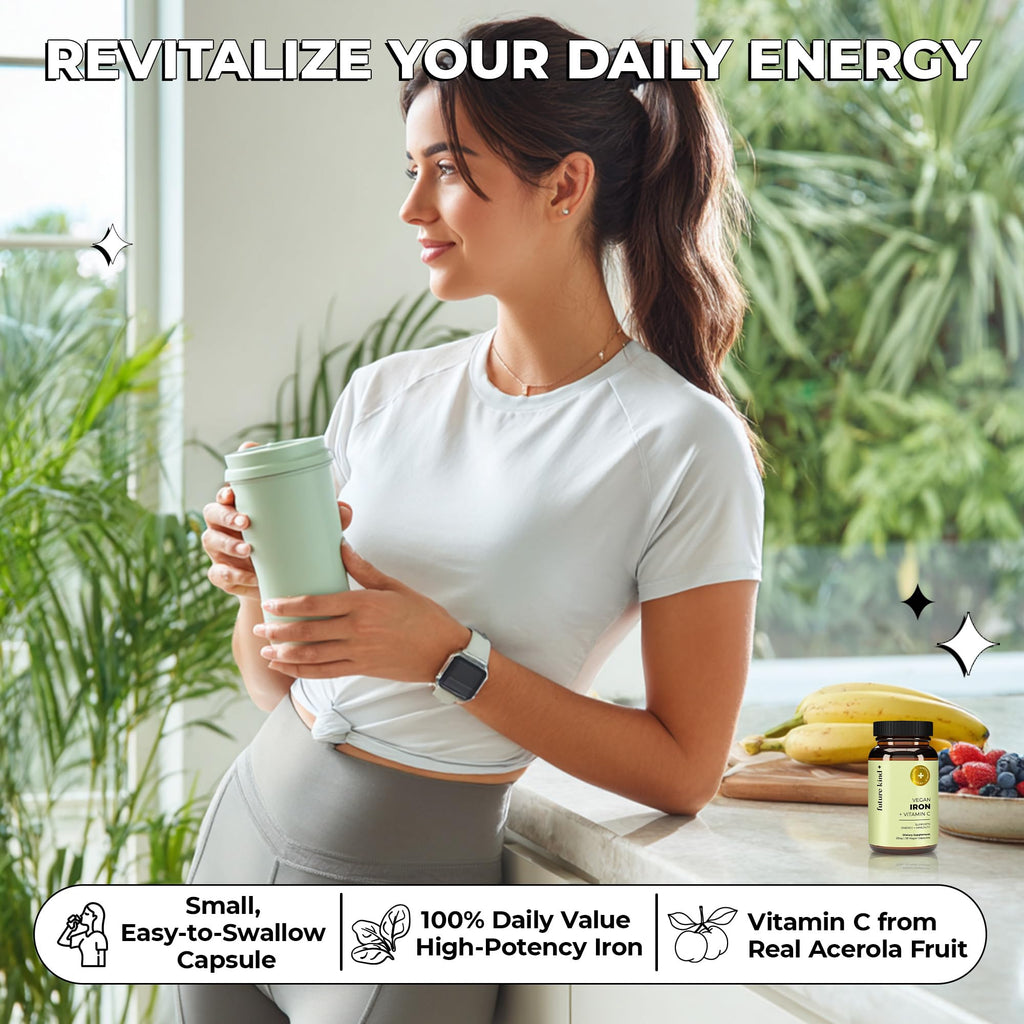 Future Kind Iron Supplement for Women and Men, Daily Energy & Focus, Chelated Iron Bisglycinate, 18mg 100% DV with Vitamin C for Absorption - Gentle on Stomach, Non-GMO Vegan Capsules, 30 Day Supply Future Kind Au supplements