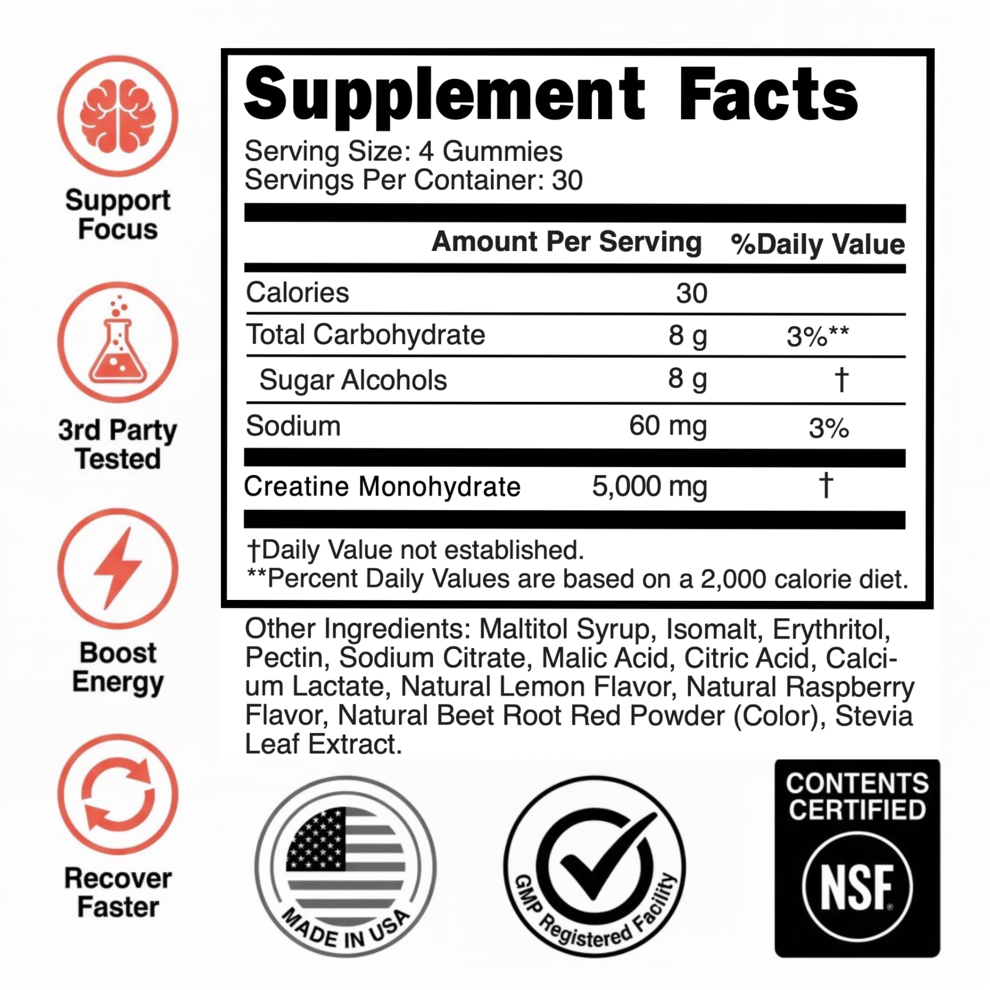 Creatine Monohydrate Gummies 5g - Raspberry Lemonade Flavored Creatine for Women and Men - Supplement for Muscle Gain, Strength, Energy, Cognitive Health, Pre and Post Workout, Recovery, (120 Gummies) Alpha Nutrition Power Au supplements