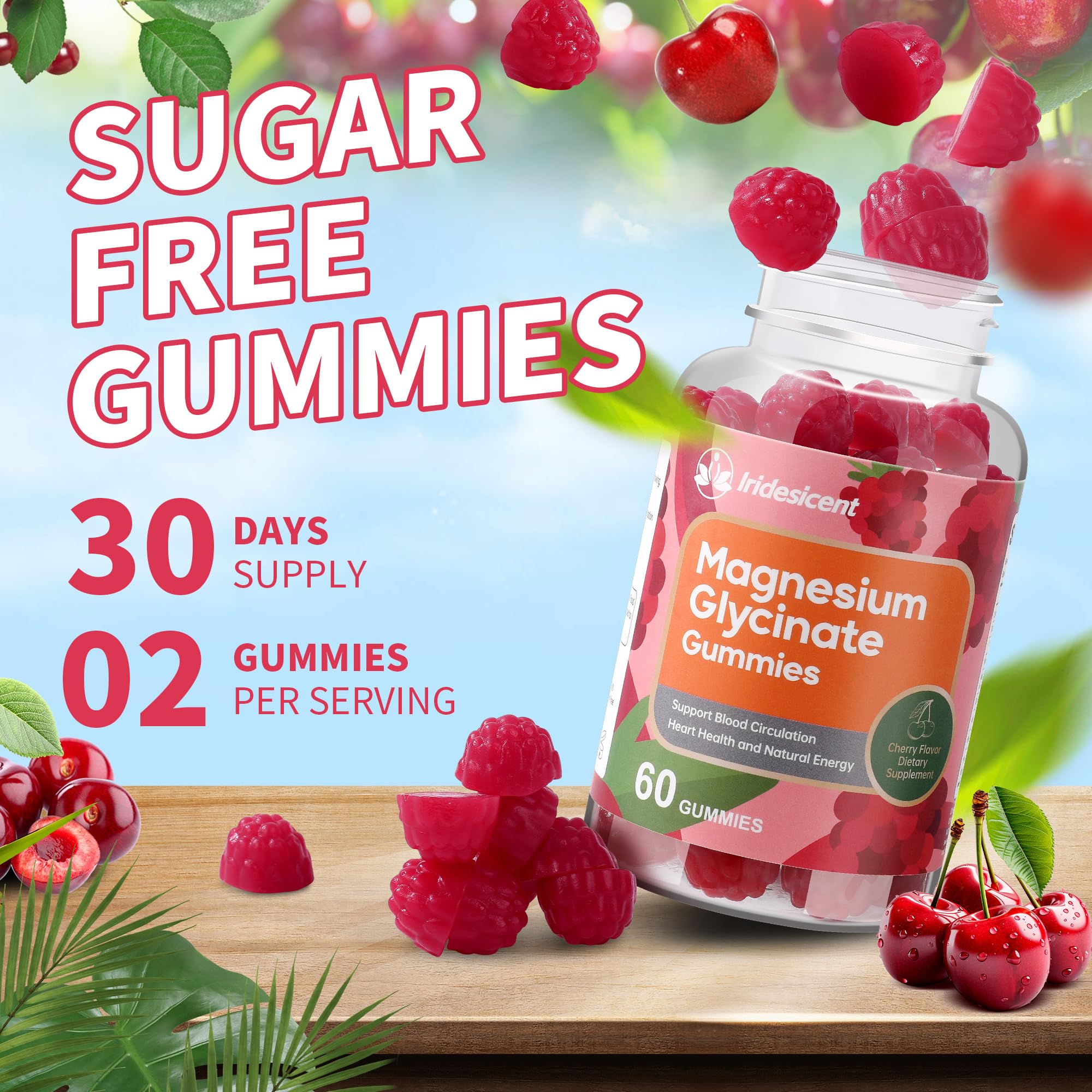 IRIDESICENT Magnesium Glycinate Gummies 400mg, Sugar Free Magnesium Supplement w/Ashwagandha, Zinc, Vegan Magnesium Glycinate Supplement for Adults - 120 Cherry Gummies IRIDESICENT Au supplements