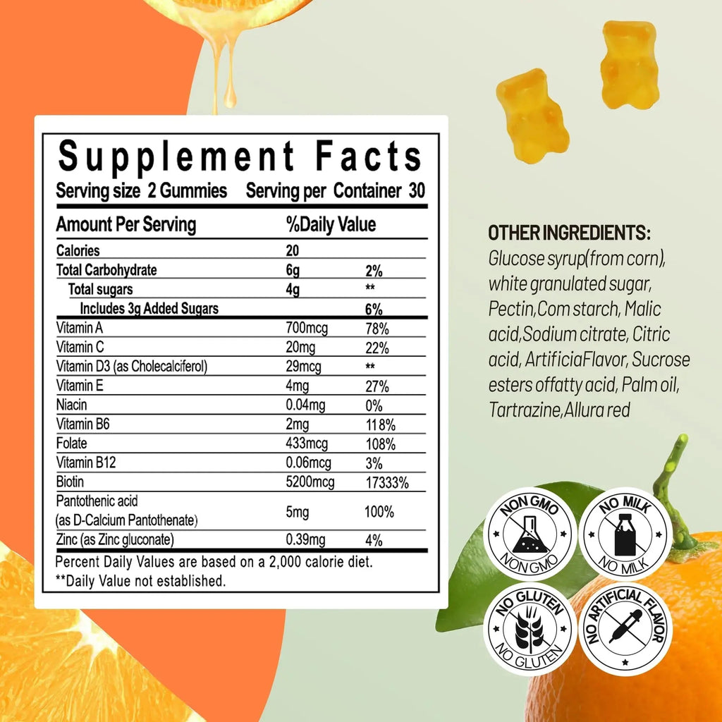 Faroromy Multivitamin Gummies for Adult 5200mcg Biotin, Citrus Flavored Daily Multivitamins with Vitamins A, C, D3, E, B6 and B12 Faroromy Au supplements