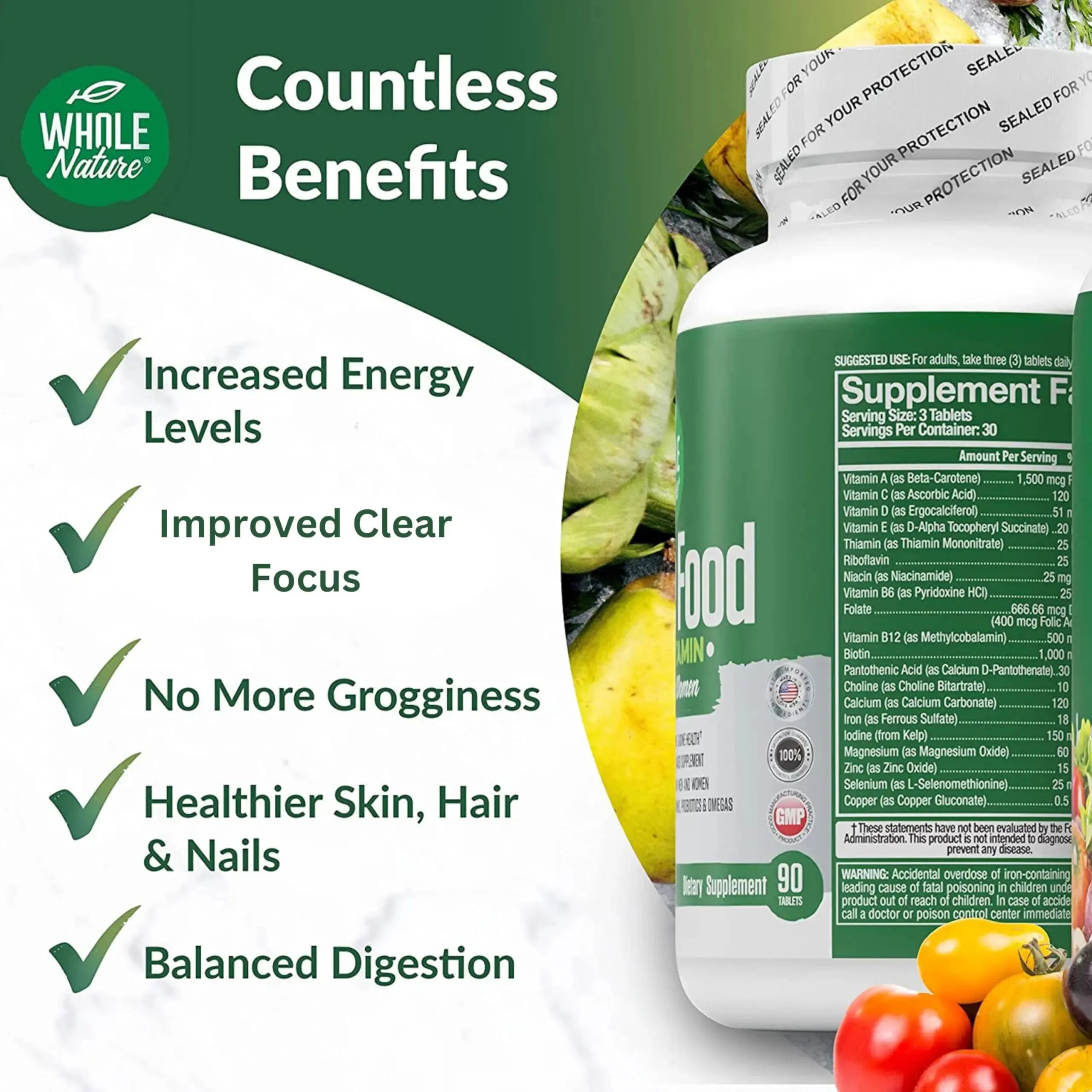 Whole Nature Whole Food Multivitamin for Men and Women Complete Daily Superfood Vitamins Plus Minerals Digestive Enzymes Whole Nature Au supplements