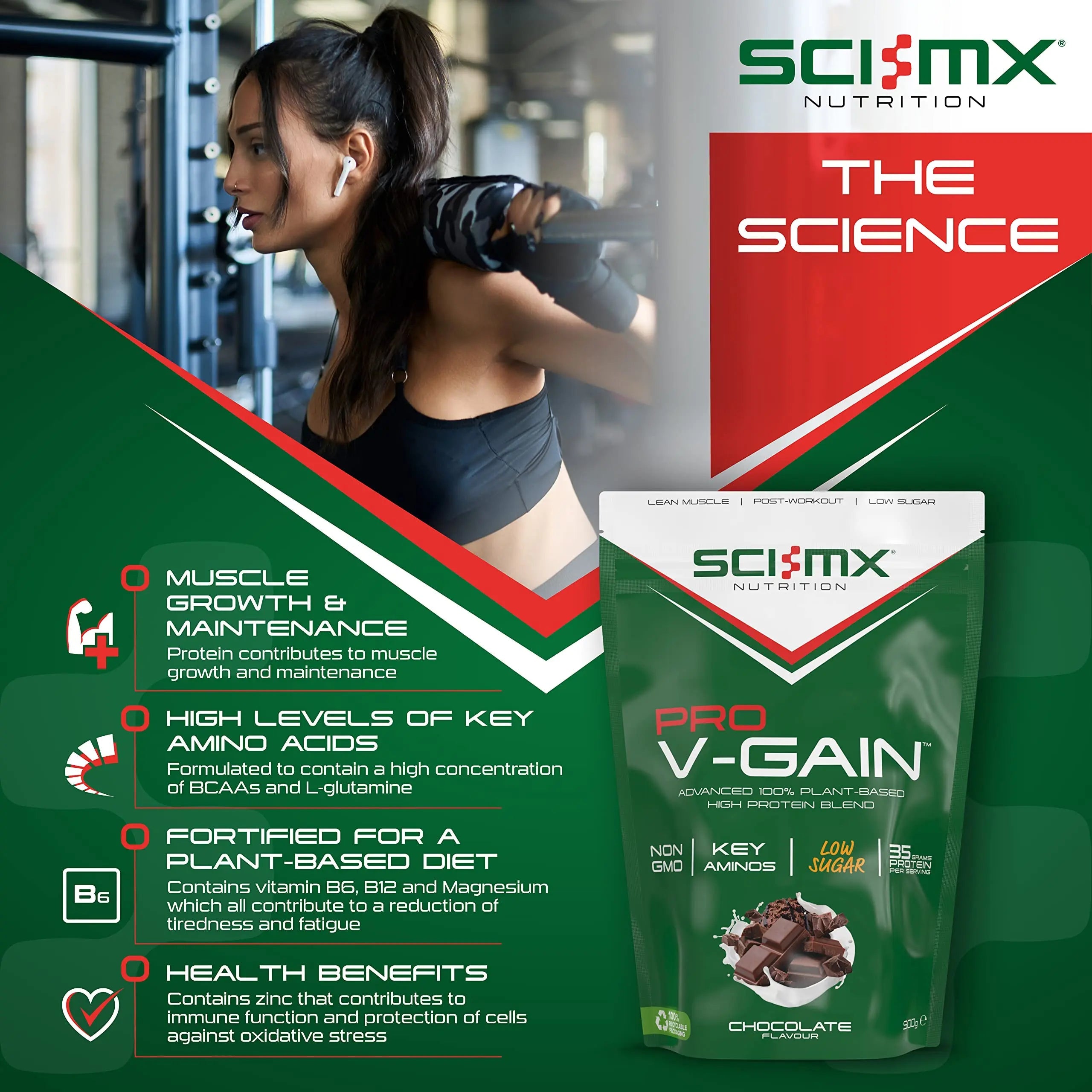 SCI-MX Pro V Gain 100% Plant Based Vegan Protein Formula With No Added Sugar - Chocolate Flavour - 900g - 20 SERVINGS SCI-MX Au supplements
