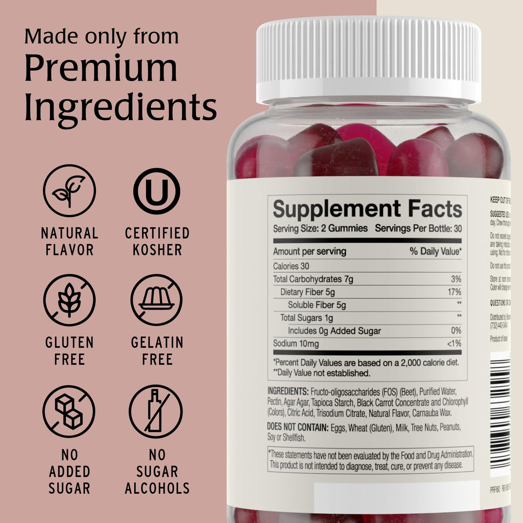 Blessments - Prebiotic Fiber Gummies for Adults & Kids with No Added Sugar- 5g (60 Count-2 Pack) High Fiber Supplement Gummies - Vegan - Keto Friendly