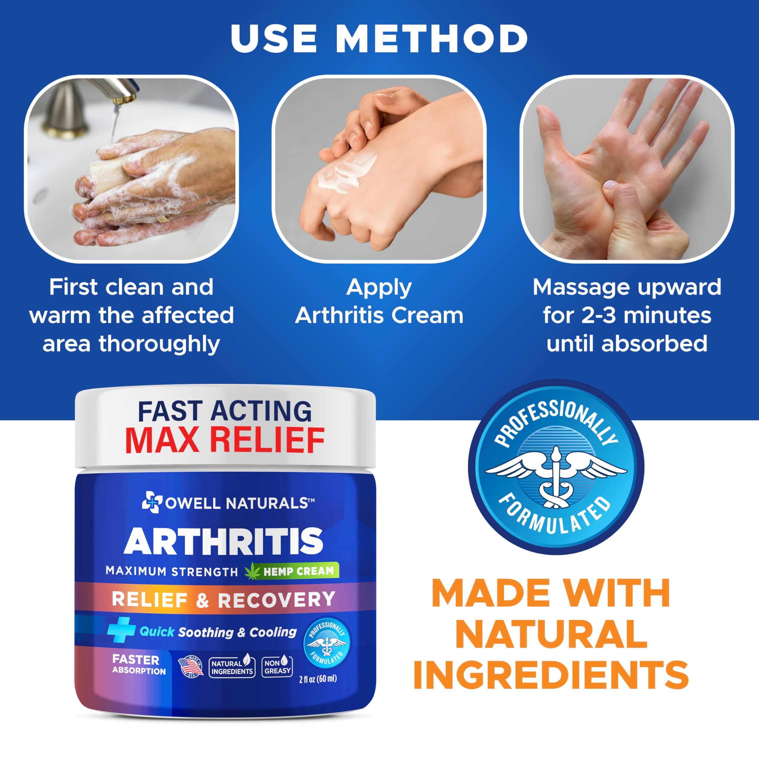 Owell Naturals Joint & Muscle Cream, Deep Penetrating, Maximum Strength Relief & Recovery for Joint & Muscles, Back, Knee, Legs, Hands, 2 Fl Oz Owell Naturals Au supplements