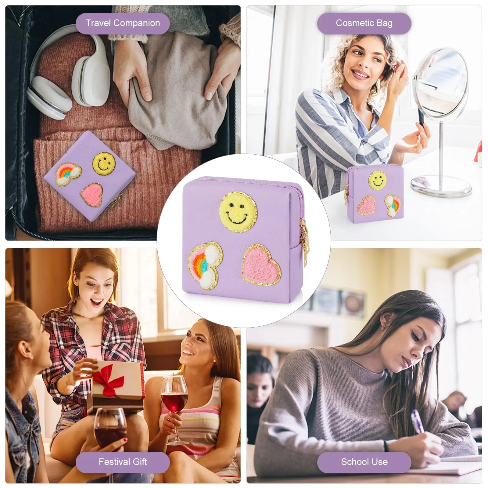 Preppy Patch Period Bag for Teen Aged Girls, Sanitary Napkin Storage Bag, Functional PU Leather Sanitary airogym Au supplements
