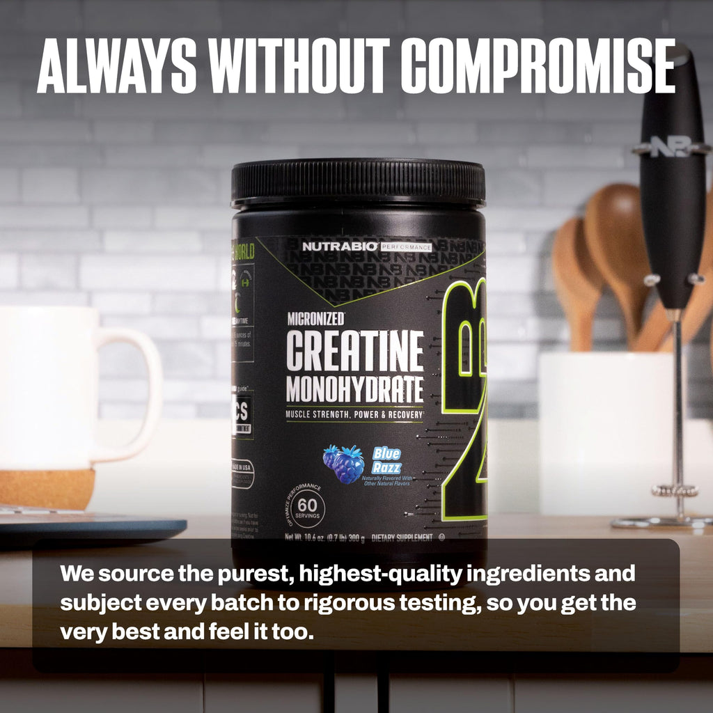 NutraBio Pure Micronized Creatine Monohydrate Powder Supplement, Blue Razz (300 g) - Supports Bulk Muscle Energy, Recovery, and Strength - HPLC Tested Creatine Powder Supplement for Men and Women
