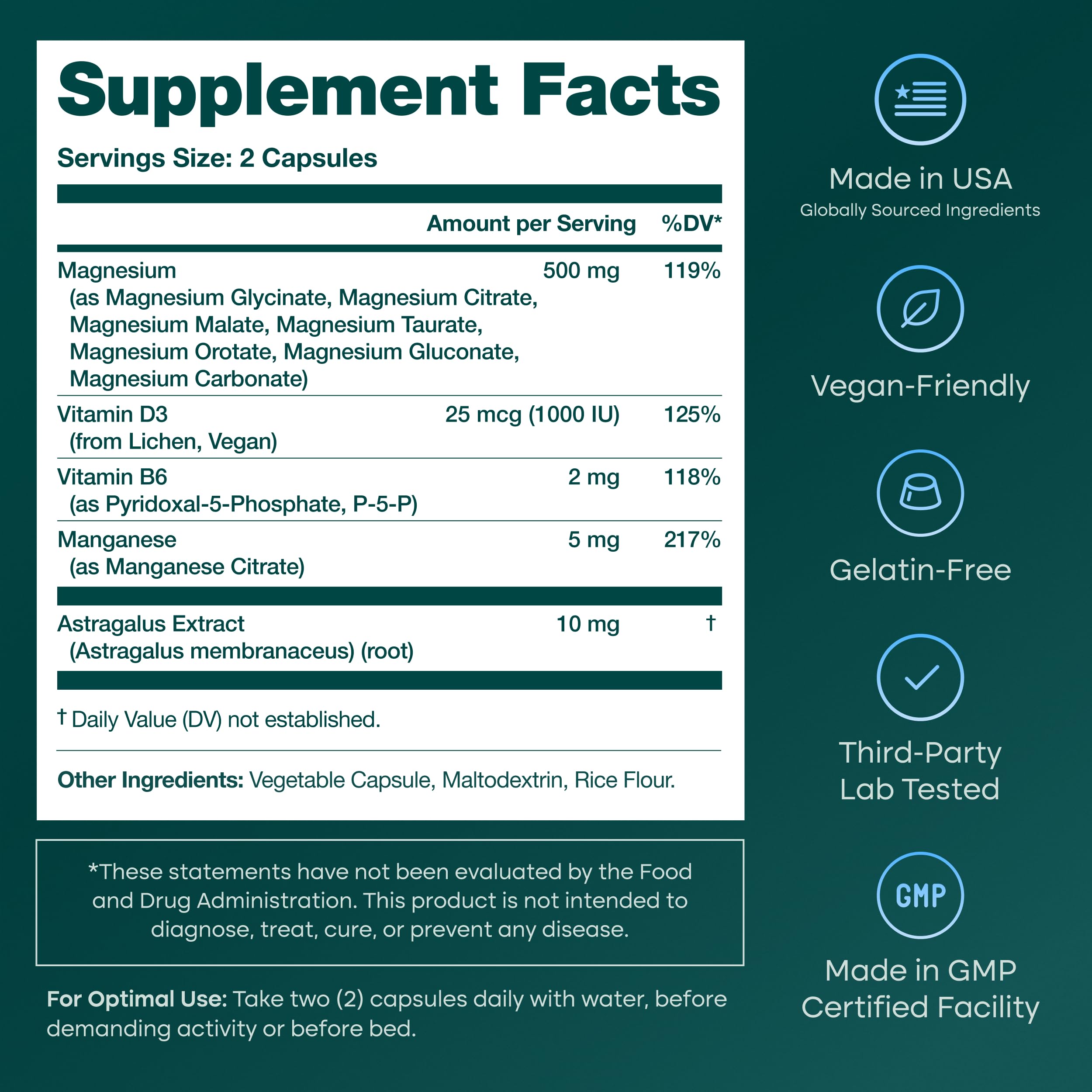 Magnesium Glycinate Complex (7-in-1) 500mg with D3 & B6 P5P - Multi-Form Blend with Glycinate, Citrate, Malate, Taurate, Gluconate, Carbonate, & Orotate