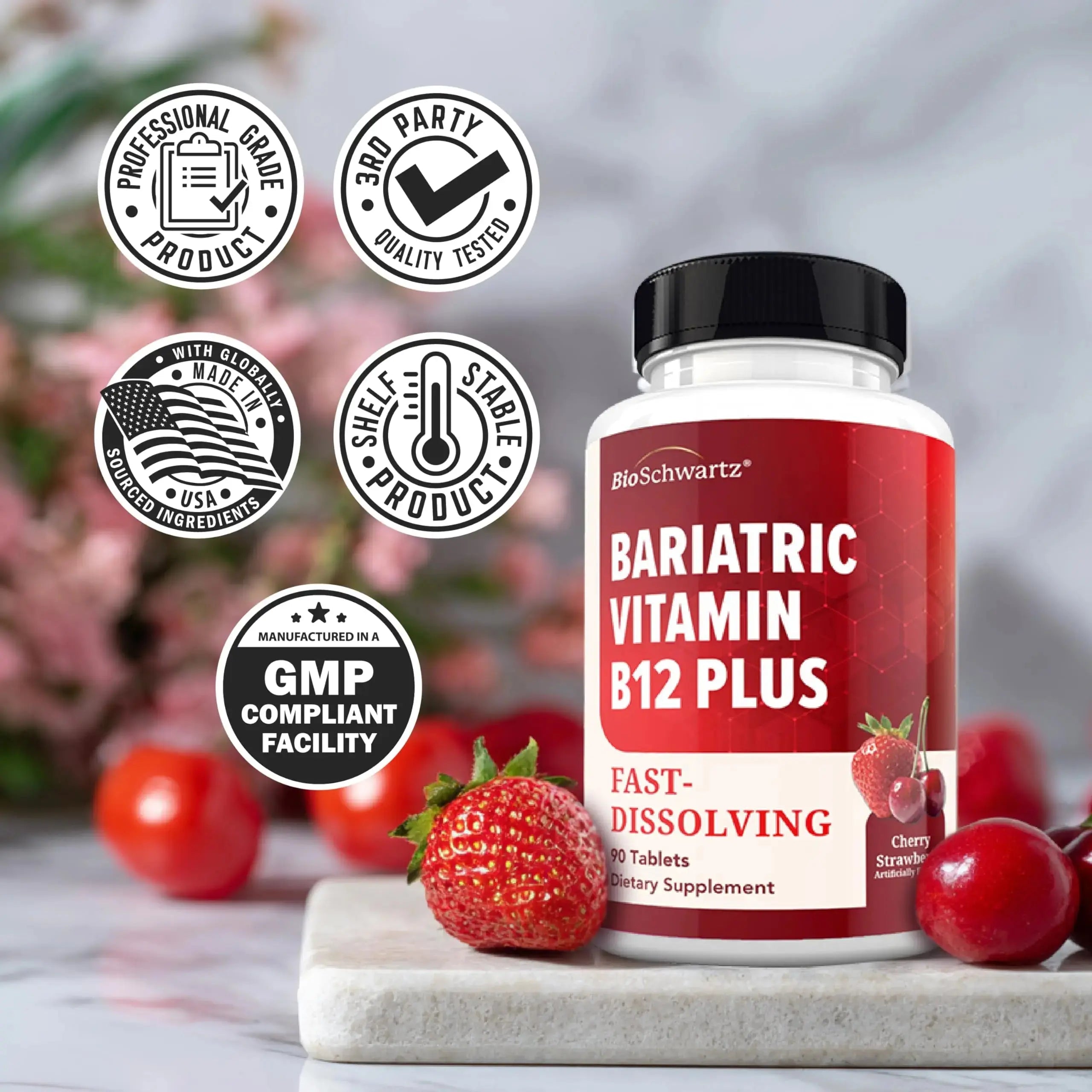 BioSchwartz Bariatric B12 Plus Dissolvable Tablets - 1000mcg Vitamin B12, Vitamin B6, Folate, Biotin - Cherry Strawberry Flavor BioSchwartz Au supplements