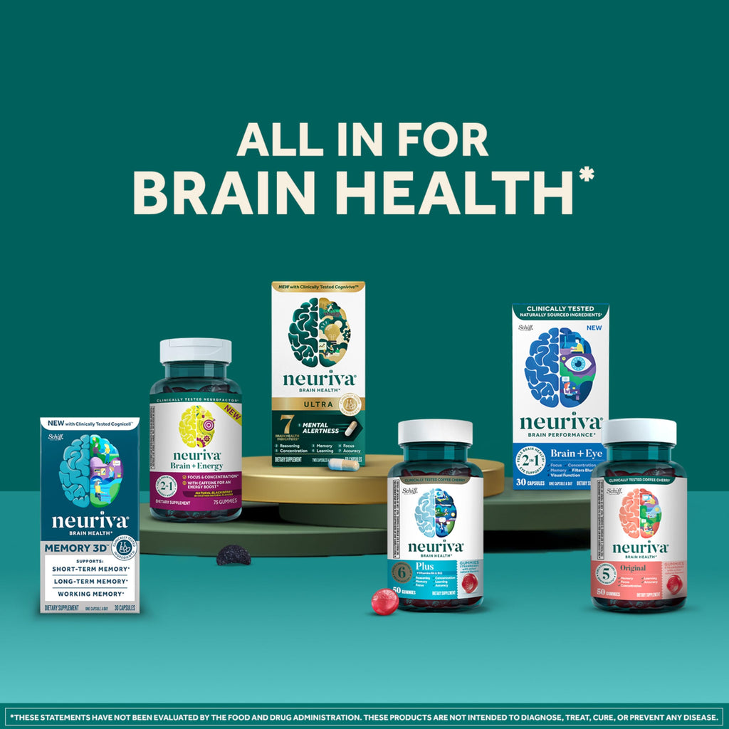NEURIVA Plus Decaffeinated Nootropic Brain Supplement for Memory, Focus & Concentration & Cognitive Function, Clinically Tested NeuroFactor, Phosphatidylserine, Vitamins B6 B12,50ct Strawberry Gummies NEURIVA Au supplements