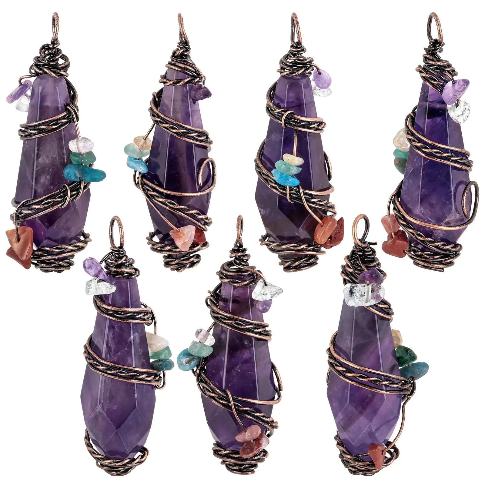 Nupuyai Wire Wrapped 7 Chakra Crystal Stone Pendant Necklace for Women Men, Handmade Faceted Nupuyai Au supplements