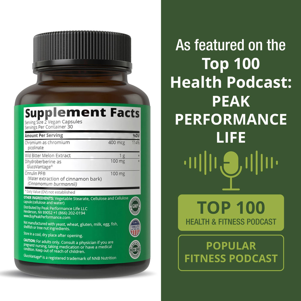 Ultra High Strength 4-in-1 Super Berberine Patented GlucoVantage + Wild Bitter Melon + Cinnamon Extract + Chromium Picolinate Vegan Capsules. Great Supplement to Support After-Meal Spikes and Energy Peak Performance Au supplements