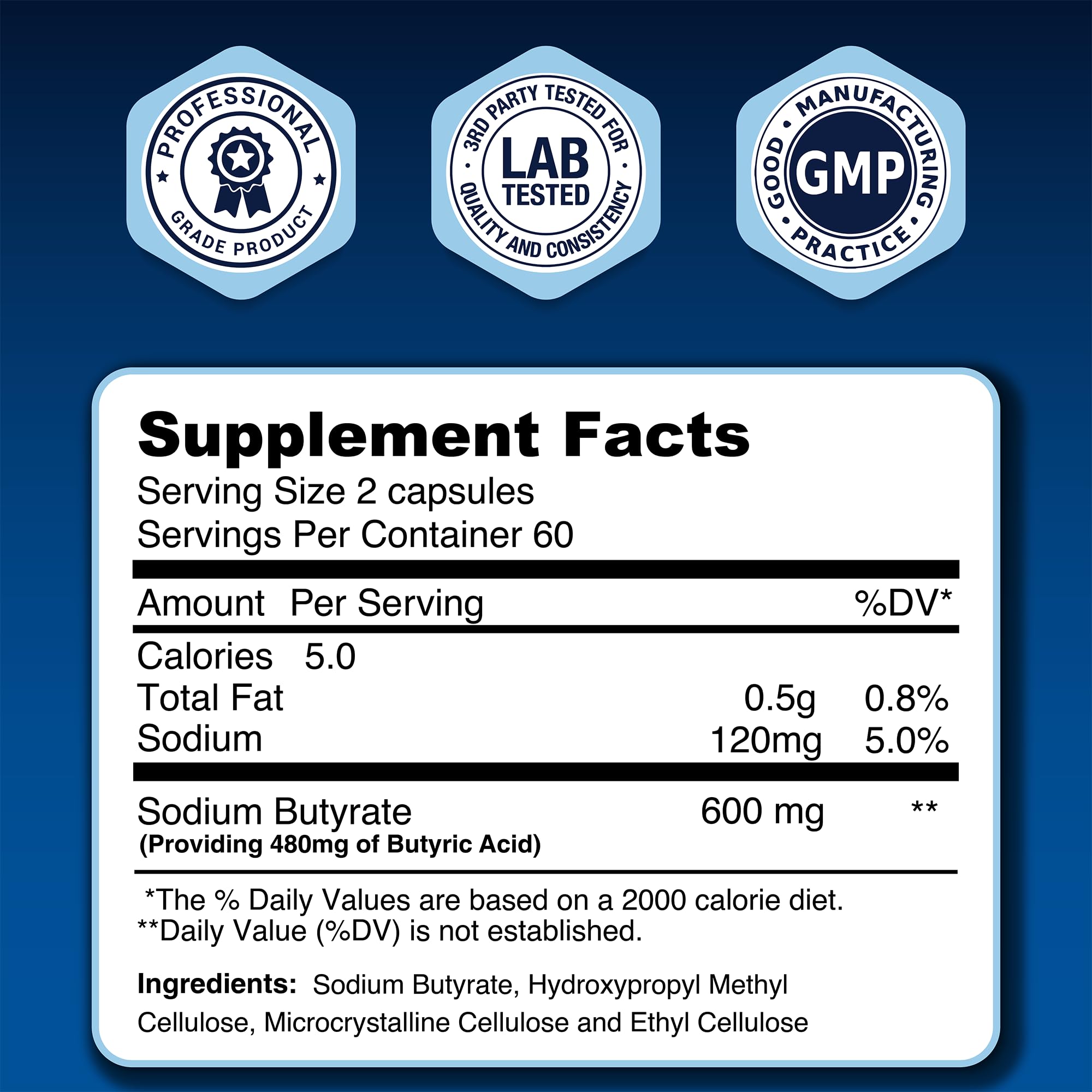 LongJuvity Sodium Butyrate Supplement (300mg) - Optimal Gut Health for Men & Women - Digestion Support & Leaky Gut Repair - Postbiotic Short Chain Fatty Acid, Lab Tested (120 Extended Release Caps) LongJuvity Labs Au supplements