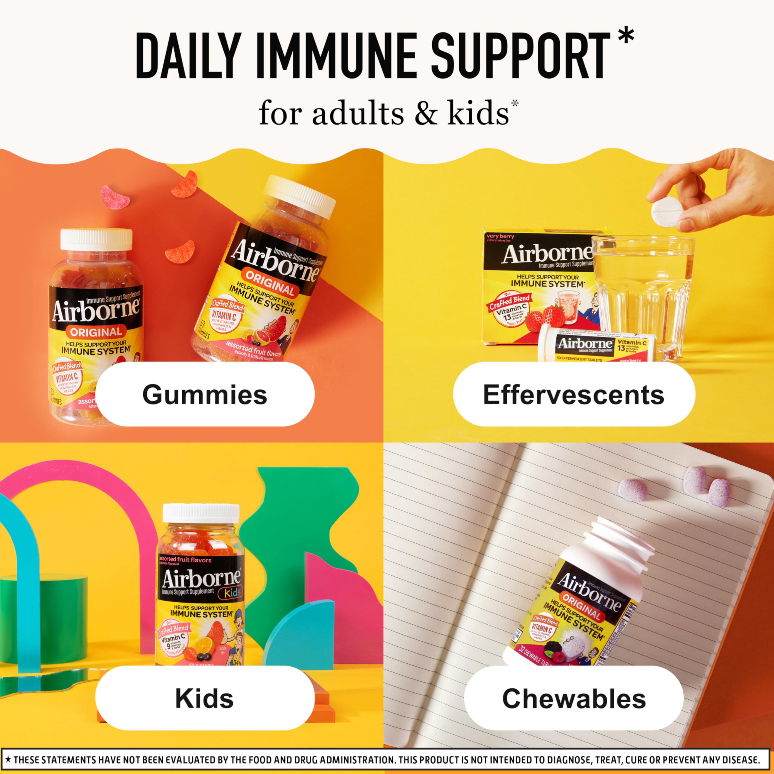 Airborne 750mg Vitamin C Gummies for Adults, Immune Support Gummies with Powerful Antioxidants VIT C & E, Caffeine Free