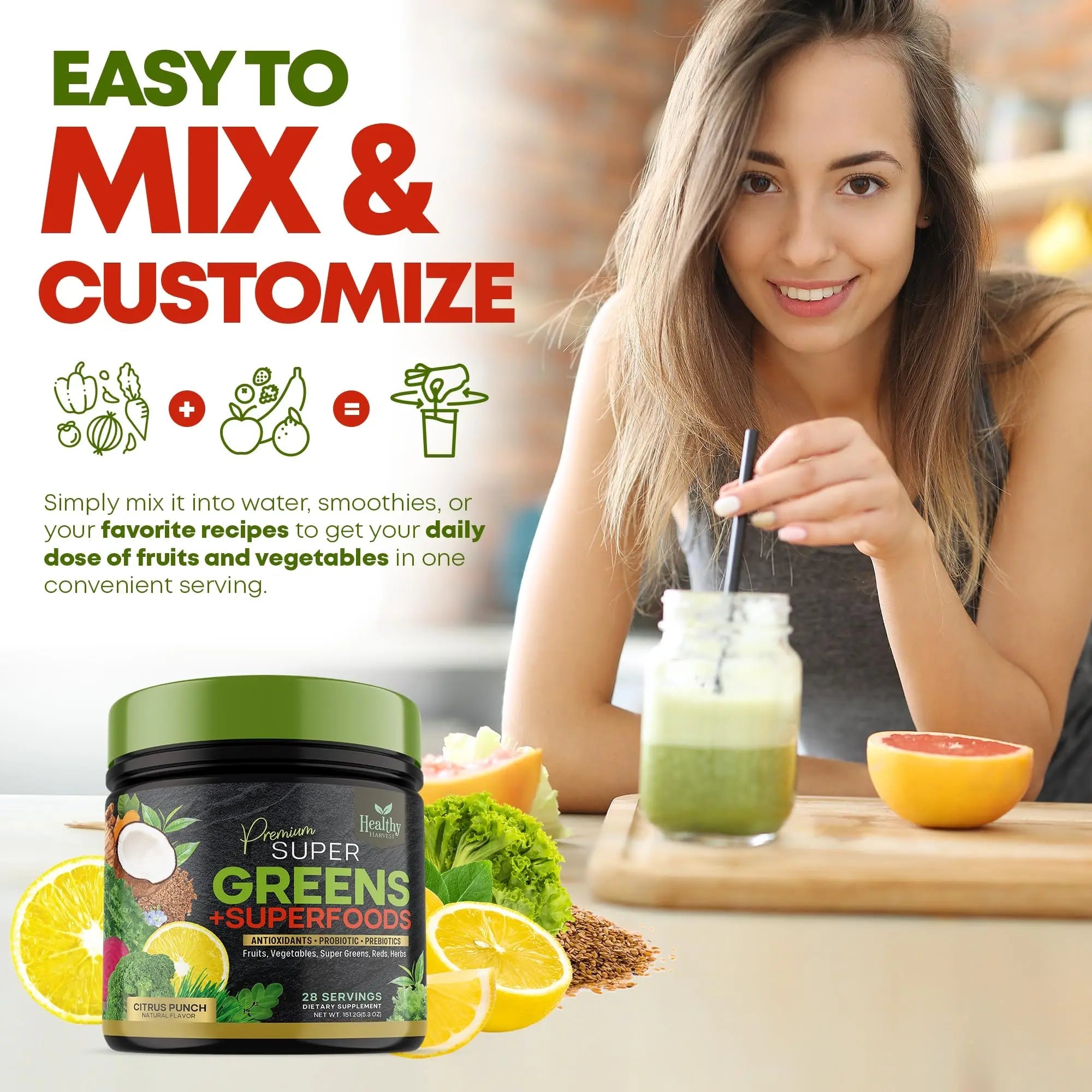 Greens Powder Superfood Supplement - Super Green Reds Smoothie Mix Blend with Spirulina Healthy Harvest Nutrition Au supplements
