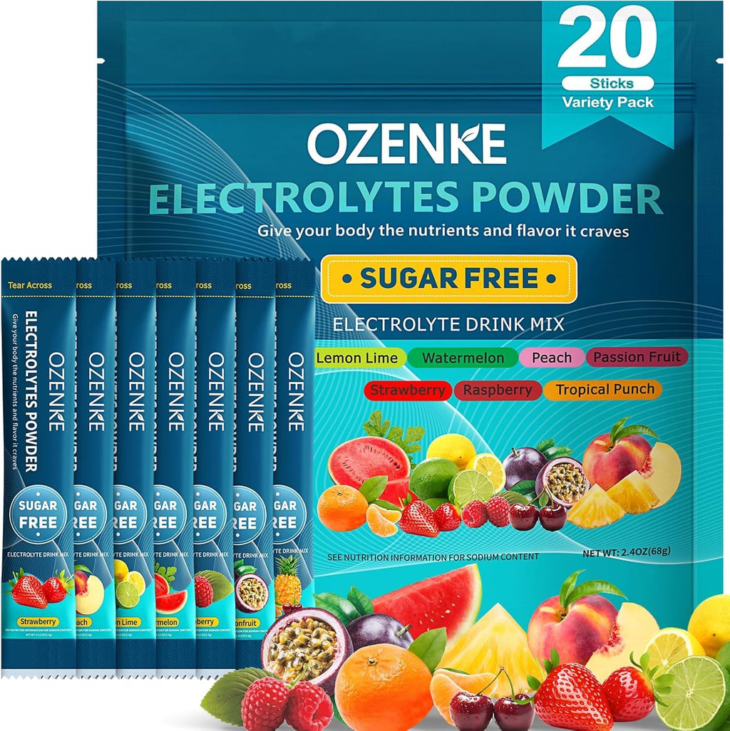 OZENKE Electrolytes Powder Packets, Hydration Packets, Electrolytes Powder No Sugar, Portable Electrolyte Drink Mix for Rapid Hydration, Sugar Free & Low Sodium