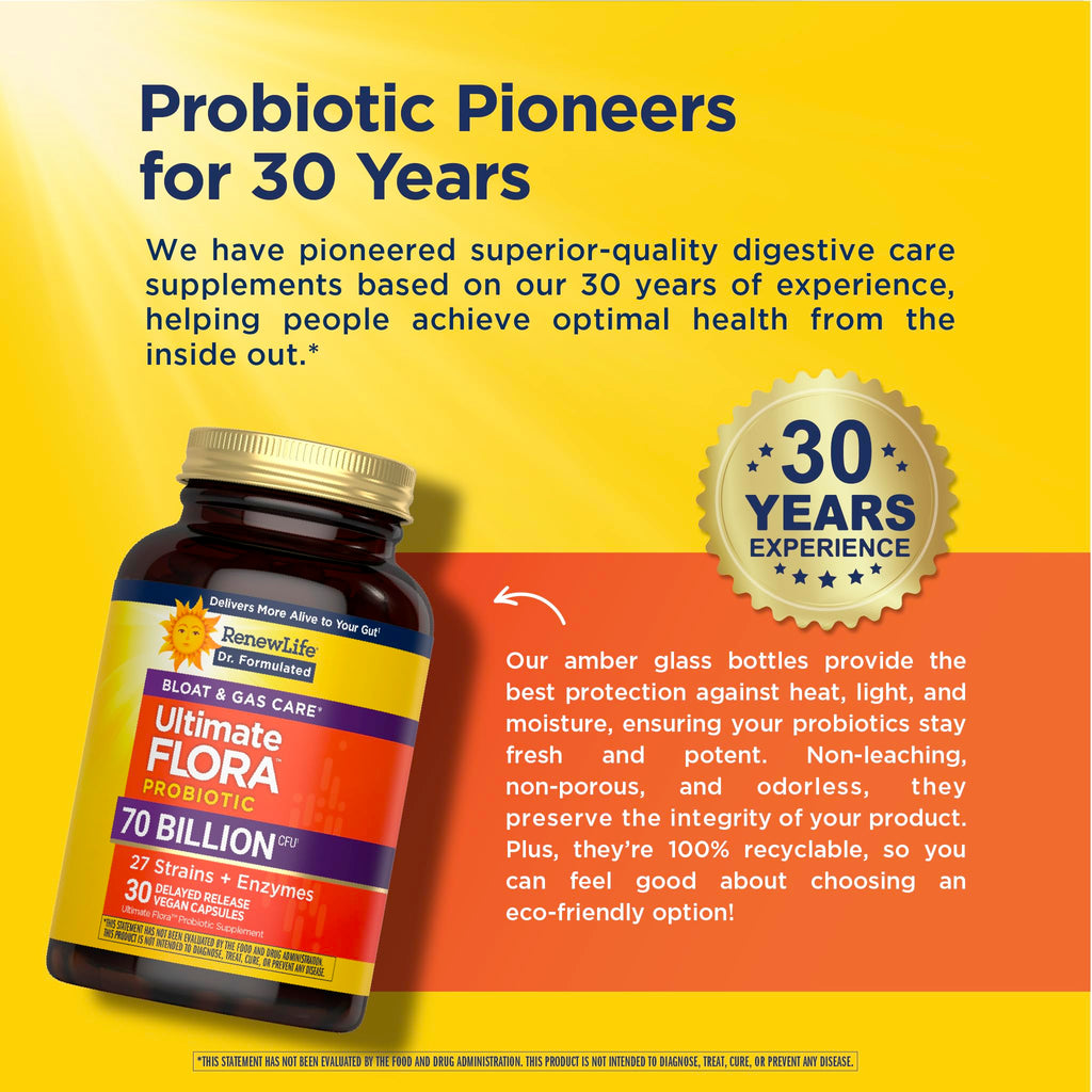Renew Life Ultimate Flora Probiotics Bloat & Gas Support 70 Billion CFU Delayed Release Vegan Capsules | Doctor Formulated | Digestive Health | Immune Health | Dairy Free | 30 Count Renew Life Au supplements