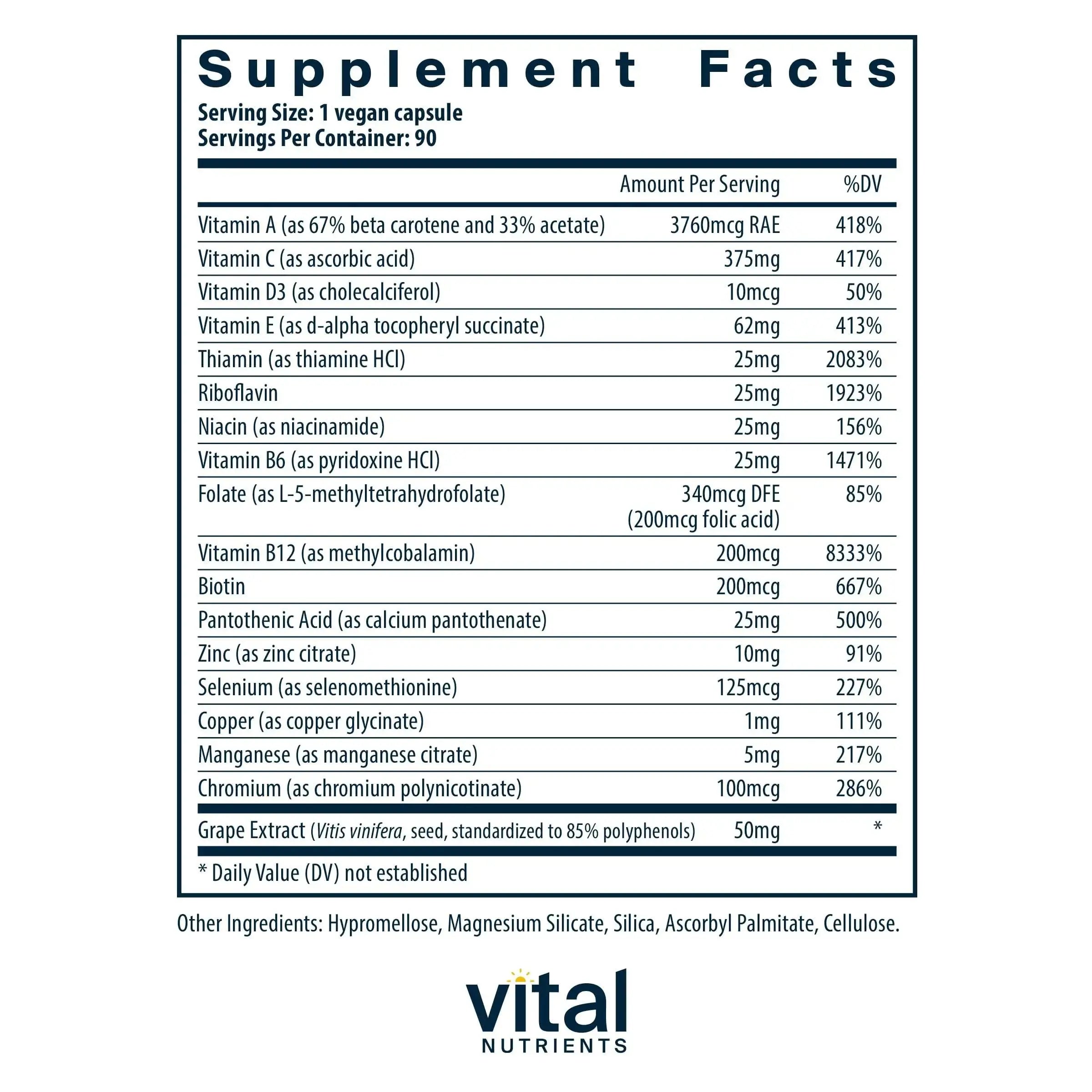 Vital Nutrients Minimal and Essential Multivitamin | Vegetarian One per Day Multi Vitamin, Mineral, & Antioxidant Supplement* | Vital Nutrients Au supplements