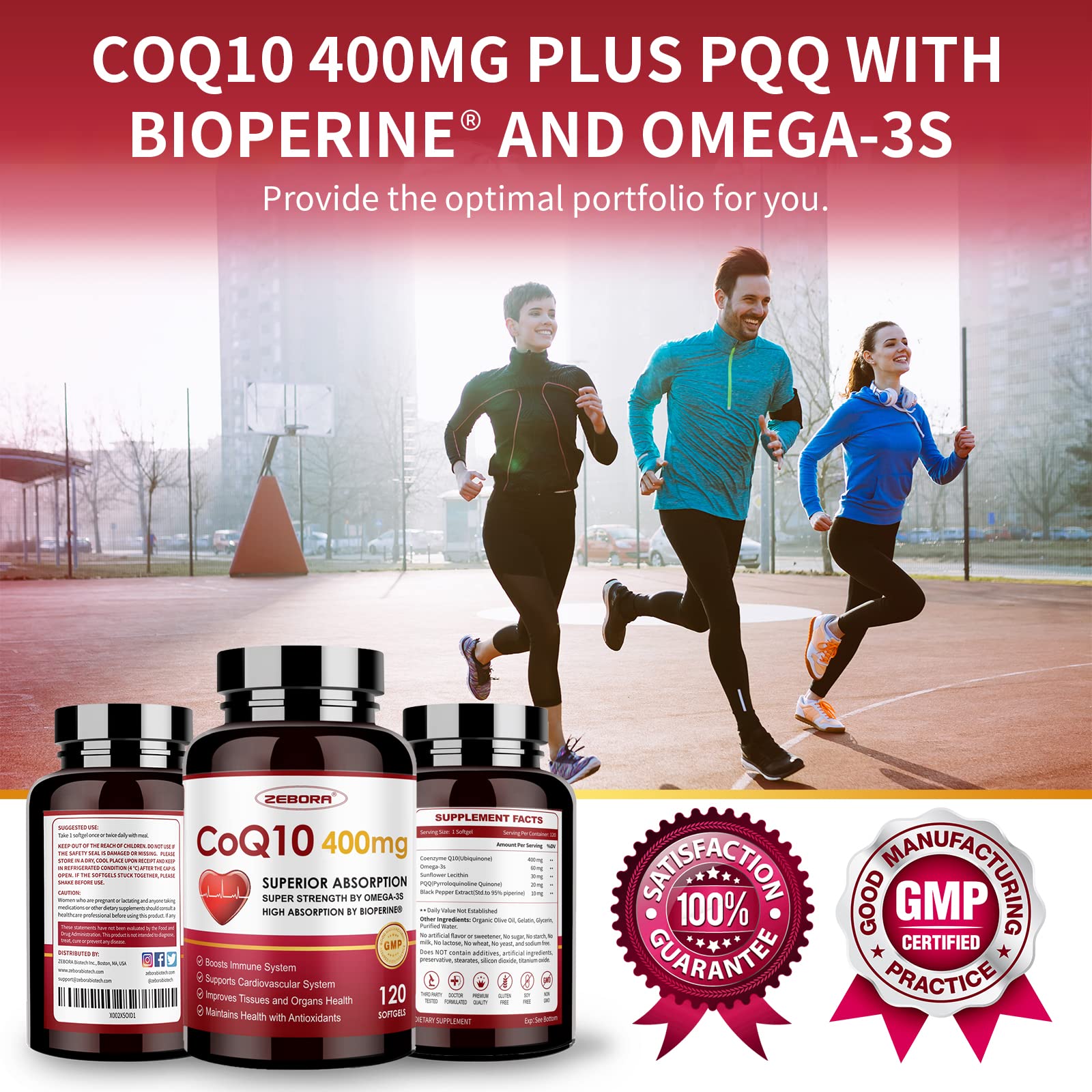 ZEBORA CoQ10-400mg-Softgels with PQQ, BioPerine & Omega-3, Coenzyme Q10(Ubiquinone) Supplement for High-Absorption, Powerful-Antioxidant