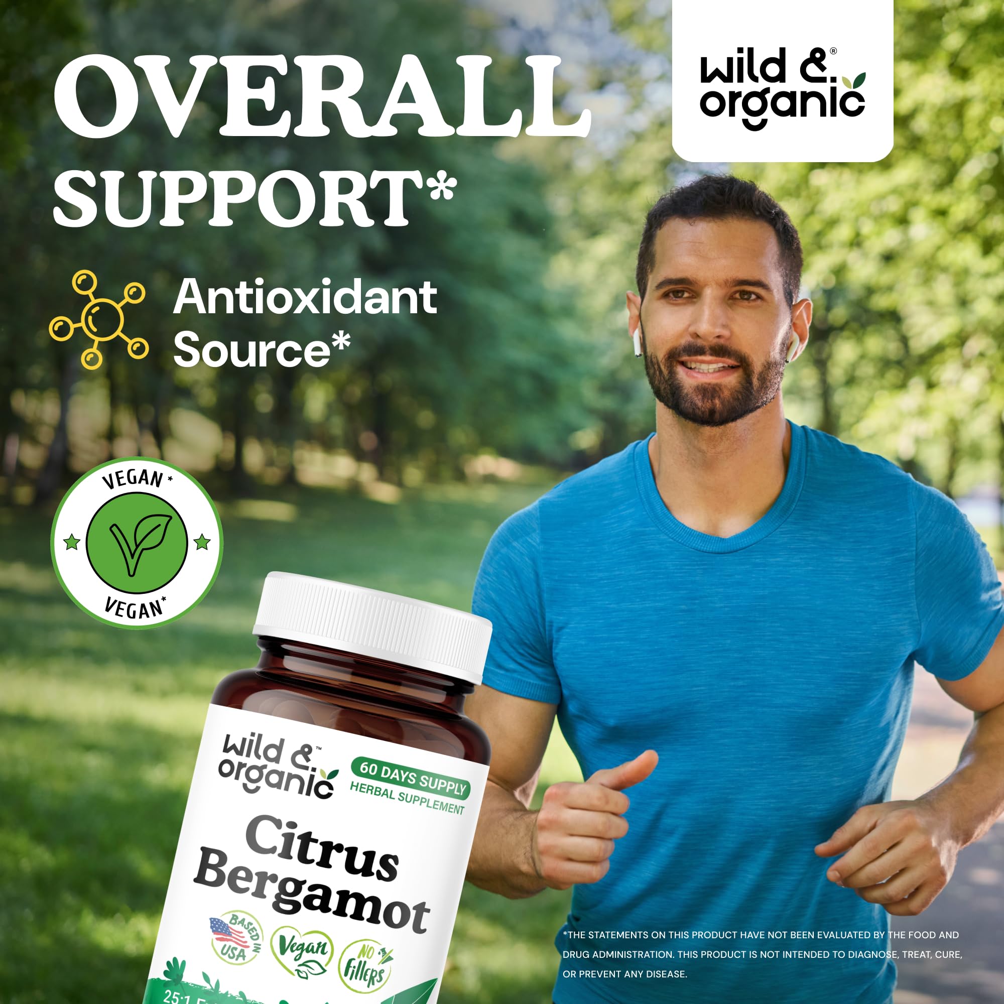 Wild & Organic Citrus Bergamot Capsules - Antioxidant & Overall Support - Citrus Bergamot Extract Capsules - Bergamia Fruit Powder Supplement