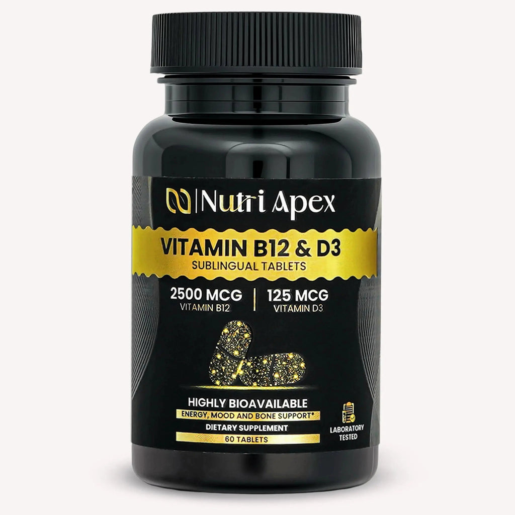 Nutri Apex Vitamin B12 & D3 Sublingual Tablets - 2500 mcg B12 & 125 mcg (5000 IU) D3 - Highly Bioavailable for Energy, Mood & Bone Health - Lab-Tested Nutri Apex Au supplements