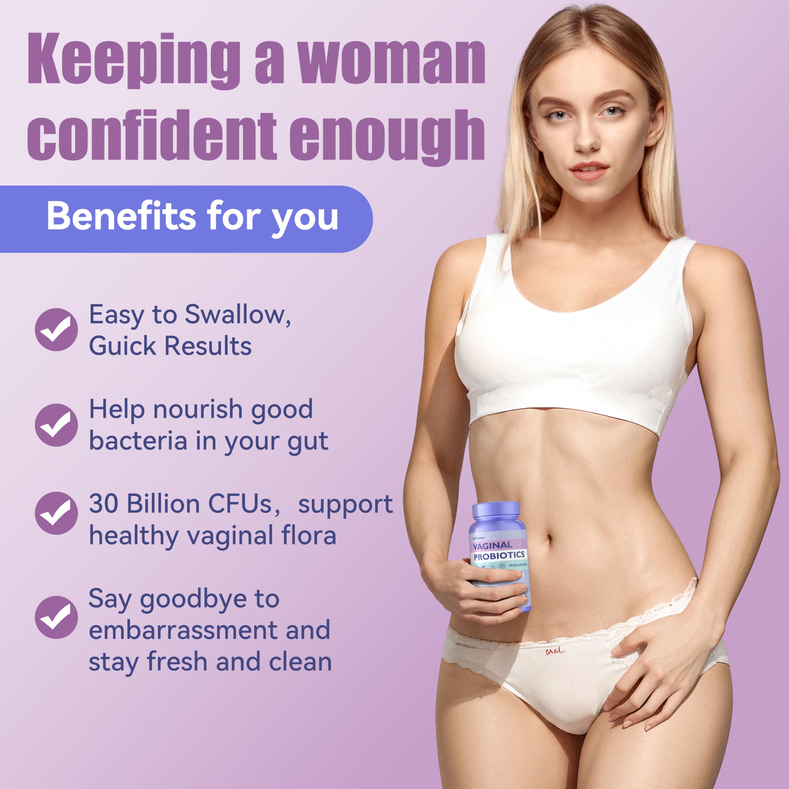 AnFamer Vaginal Probiotics for Women Female,Promotes Ph Balance,Healthy Vaginal Odor & Flora,Urinary Tract Health with Prebiotics & Lactobacillus Probiotic