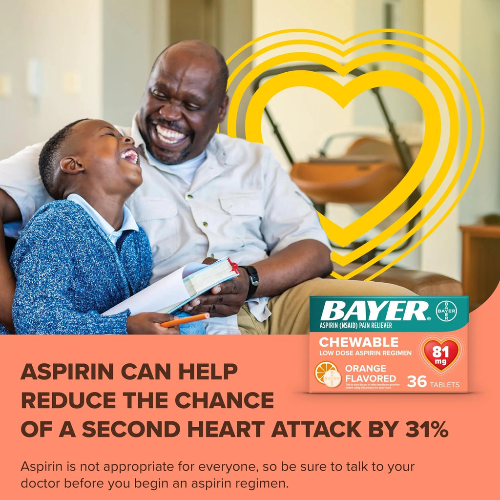 Bayer Aspirin Low Dose 81 mg Chewable Tablets, Pain Reliever, Orange Flavored, 216 Tablets (6 Pack) Bayer Au supplements