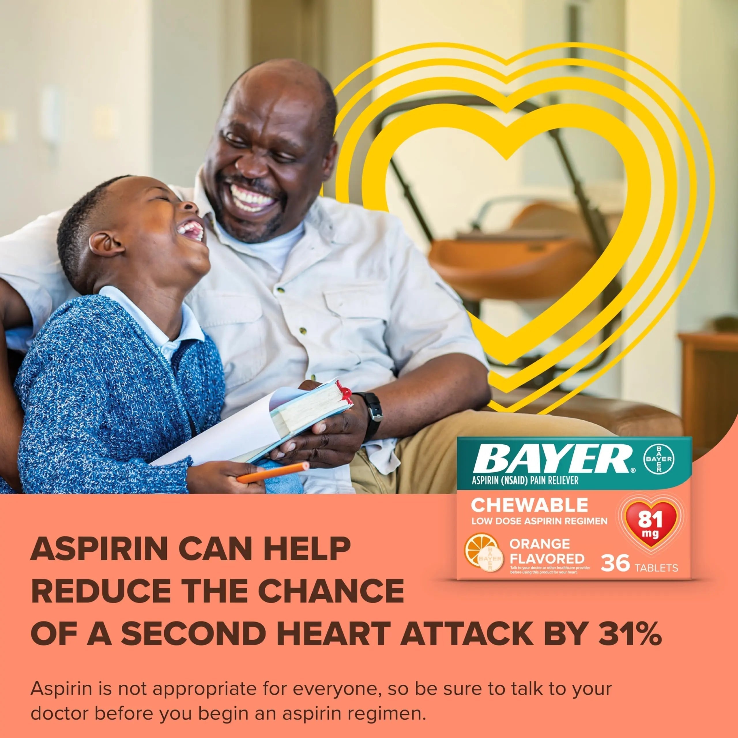 Bayer Aspirin Low Dose 81 mg Chewable Tablets, Pain Reliever, Orange Flavored, 216 Tablets (6 Pack) Bayer Au supplements