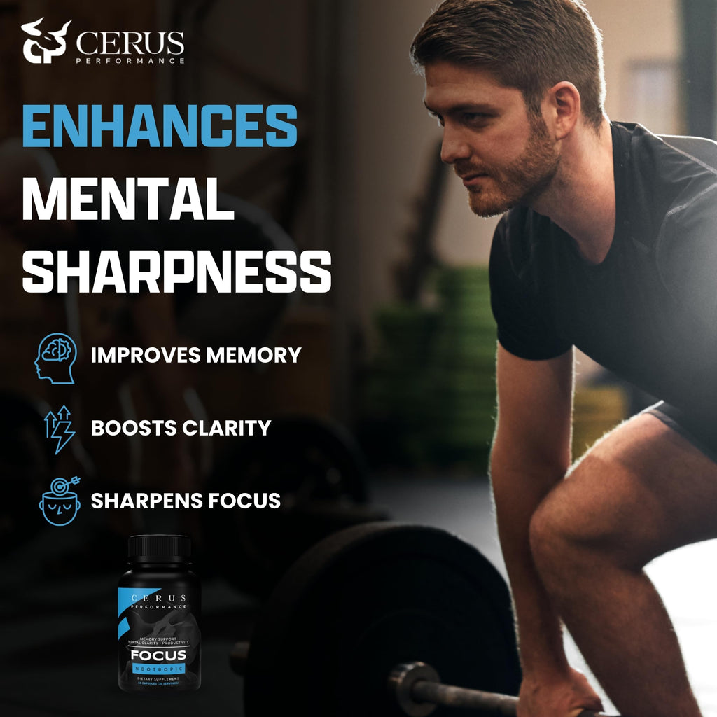 Cerus Performance Focus Nootropic Supplement - Enhances Mental Clarity, Boosts Memory & Cognitive Function, Improves Alertness - Ideal for Athletes & Fitness Enthusiasts - 60 Capsules Cerus Au supplements