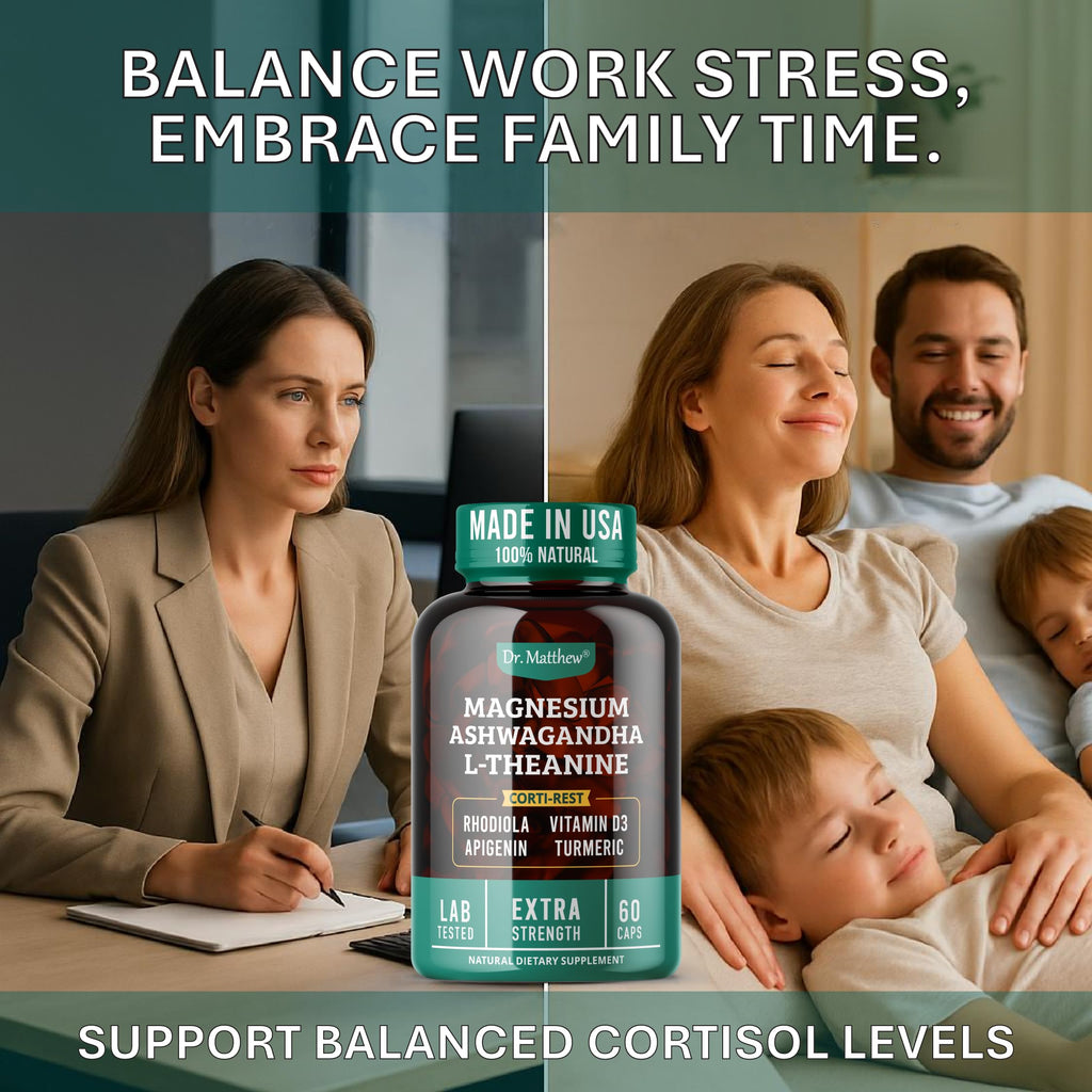 Cortisol Reducer & Adrenal Support Supplement–Natural Stress Relief with Ashwagandha KSM-66, Magnesium Glycinate & Citrate, L-Theanine, Rhodiola, Apigenin, Turmeric & Vitamin D3–Calm Mood & Relaxation Dr. Matthew Au supplements