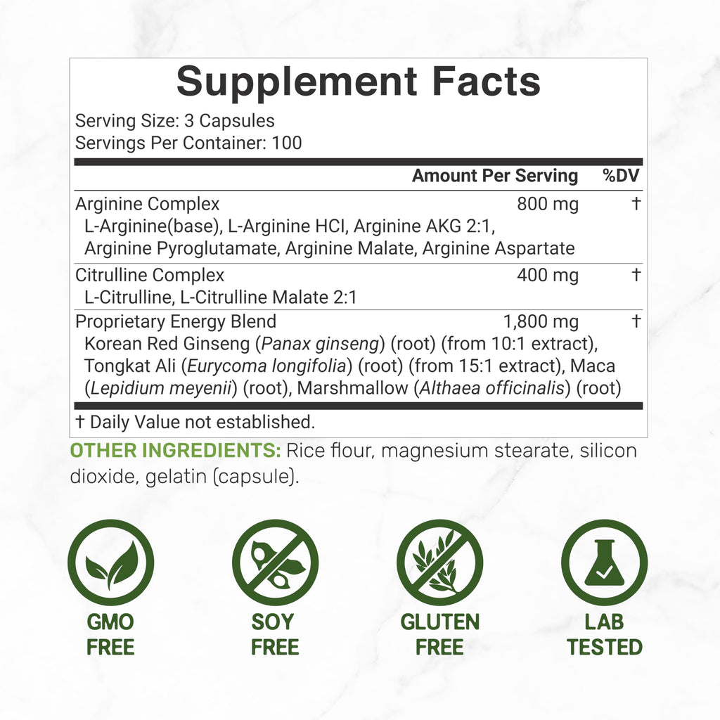 Nitric Oxide Supplement 3,000mg, 300 Capsules | 12-in-1 Complex for Men & Women – Arginine, Citrulline, Korean Red Ginseng,