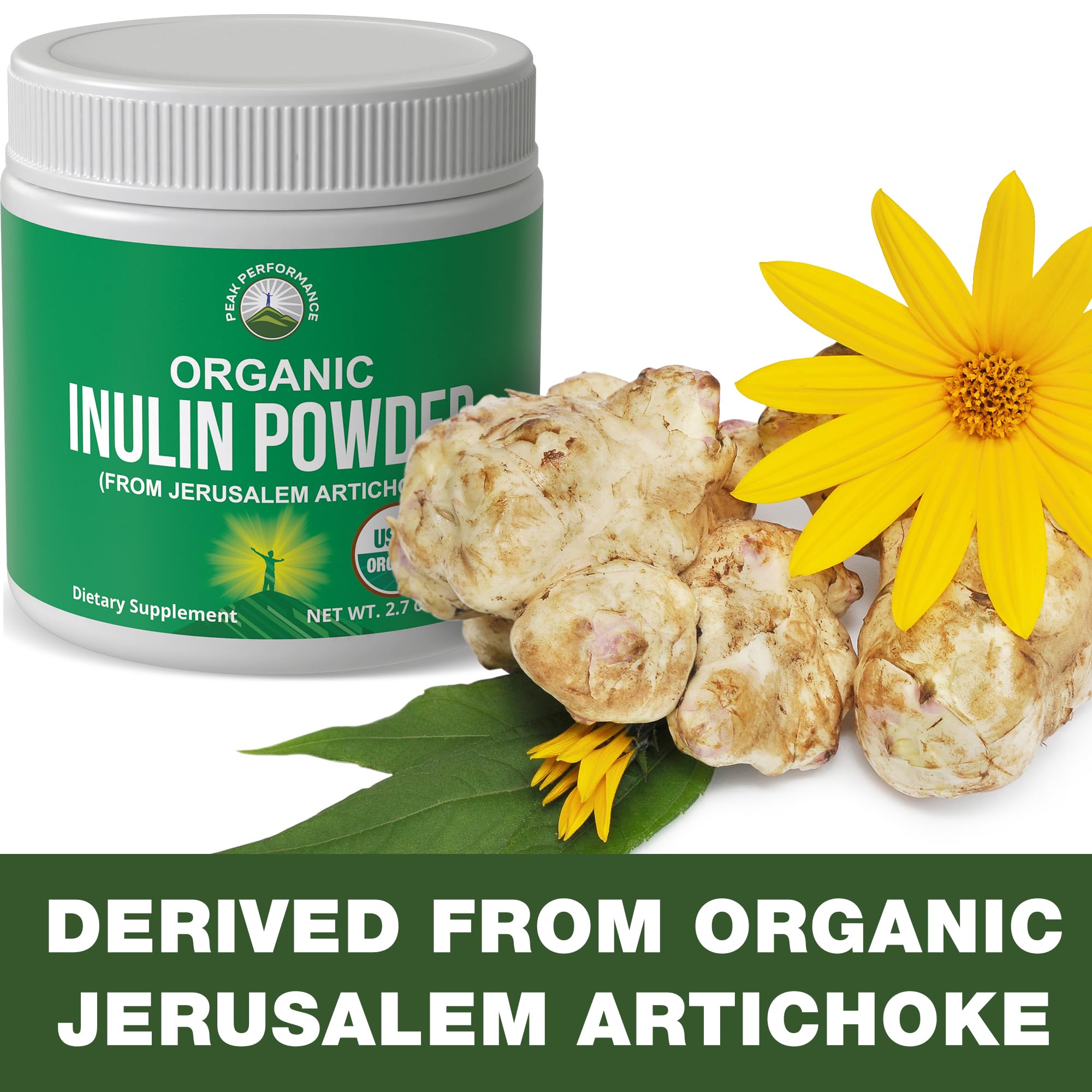 Peak Performance Organic Inulin Powder Natural Prebiotic Fiber for Gut Health. USDA Organic Raw Plant Based Vegan Prebiotics FOS Supplement from Jerusalem Artichoke Peak Performance Au supplements