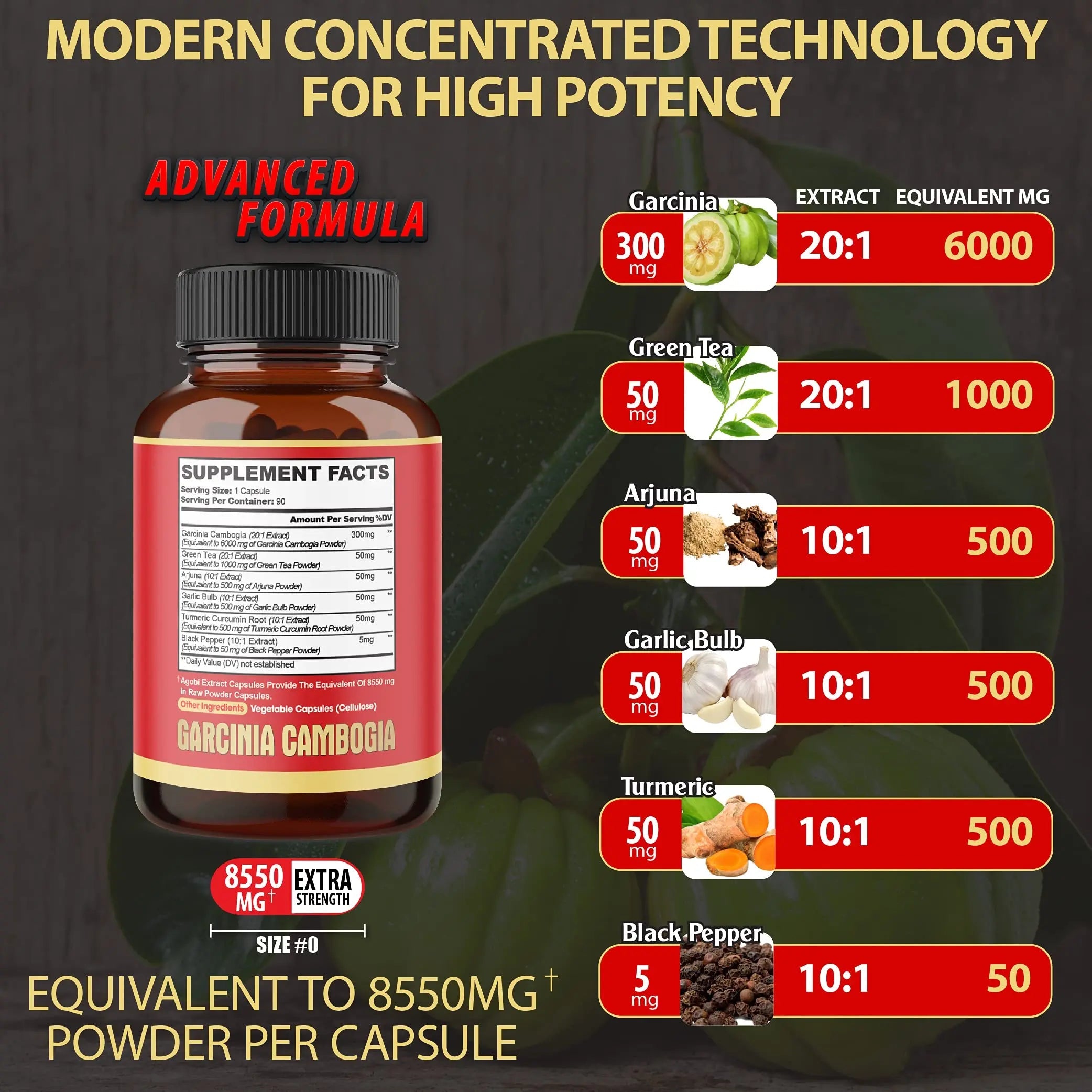 agobi Pure Garcinia Cambogia Capsules 8550mg - 6in1 with Green Tea, Arjuna, Garlic Bulb agobi Au supplements