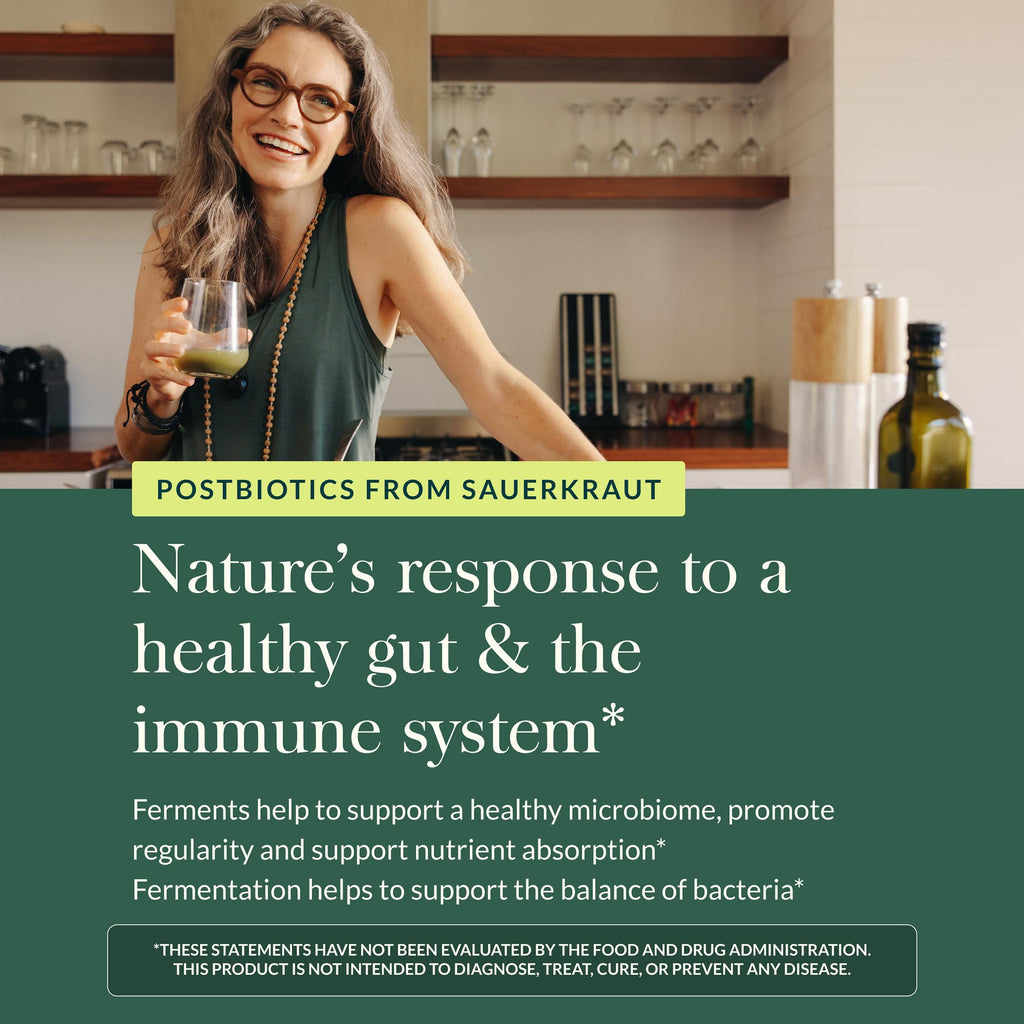 Gaia Herbs Sauerkraut Postbiotic - Gut Health & Immune Support Supplement* - Made with Fermented Sauerkraut - Free from Dairy, Soy & Gluten - 60 Vegan Liquid Phyto-Caps (30 Servings) Gaia Herbs Au supplements