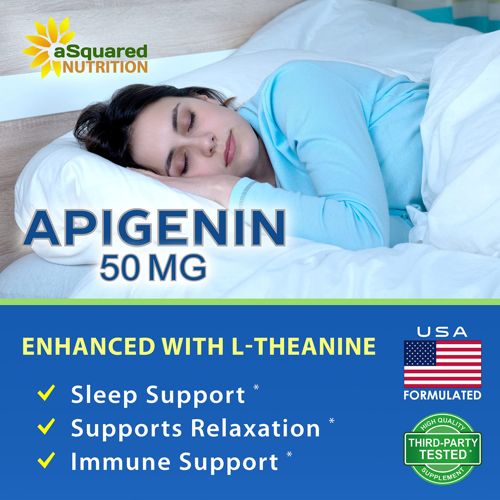 aSquared Nutrition Apigenin 50mg & L-Theanine 200mg - 120 Capsules - Apigenin Supplement Pills for Sleep and Relaxation
