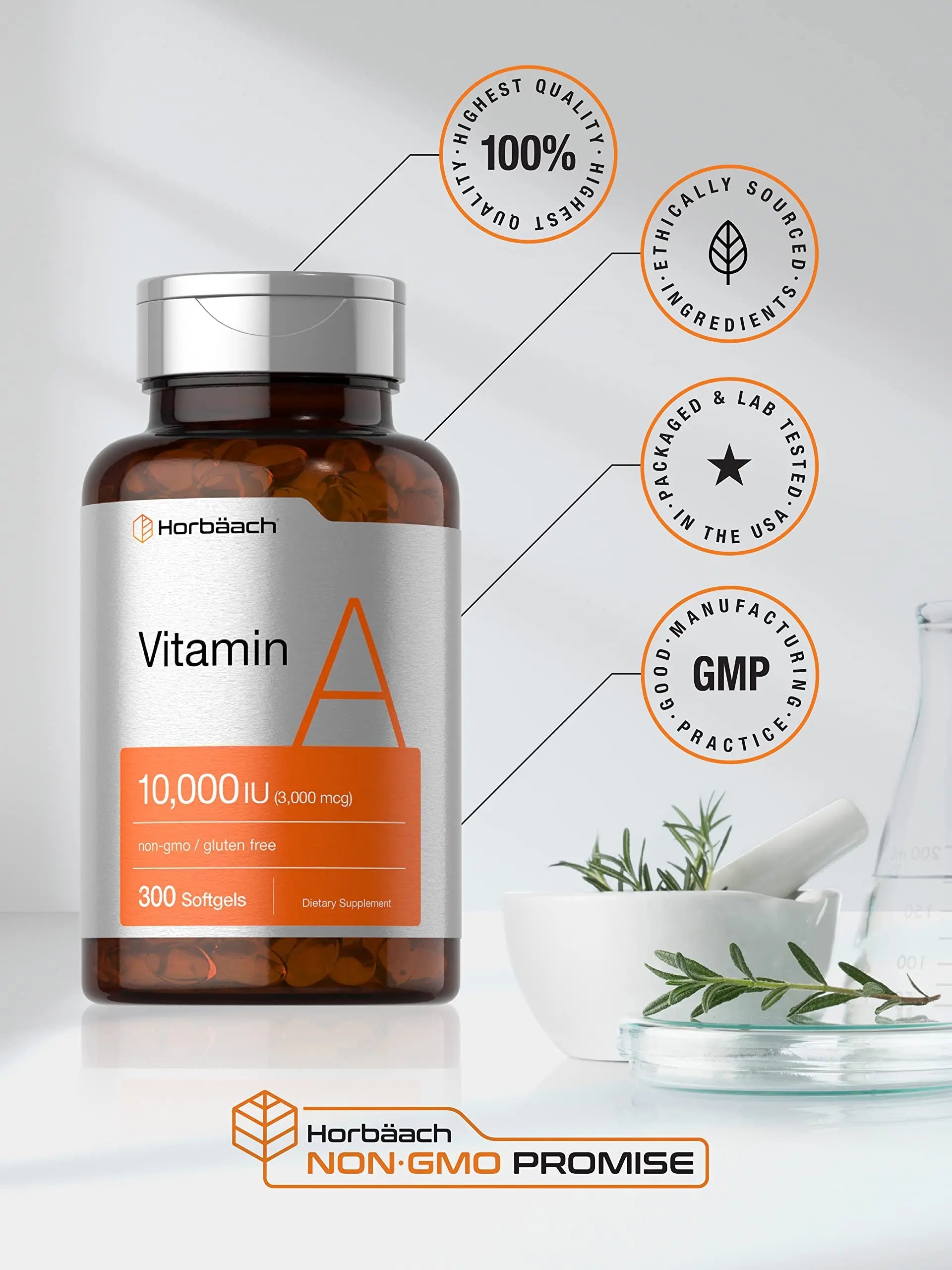 Vitamin A 10000 IU Softgels | 300 Count | Non-GMO, Gluten Free Supplement | by Horbaach Horbäach Au supplements