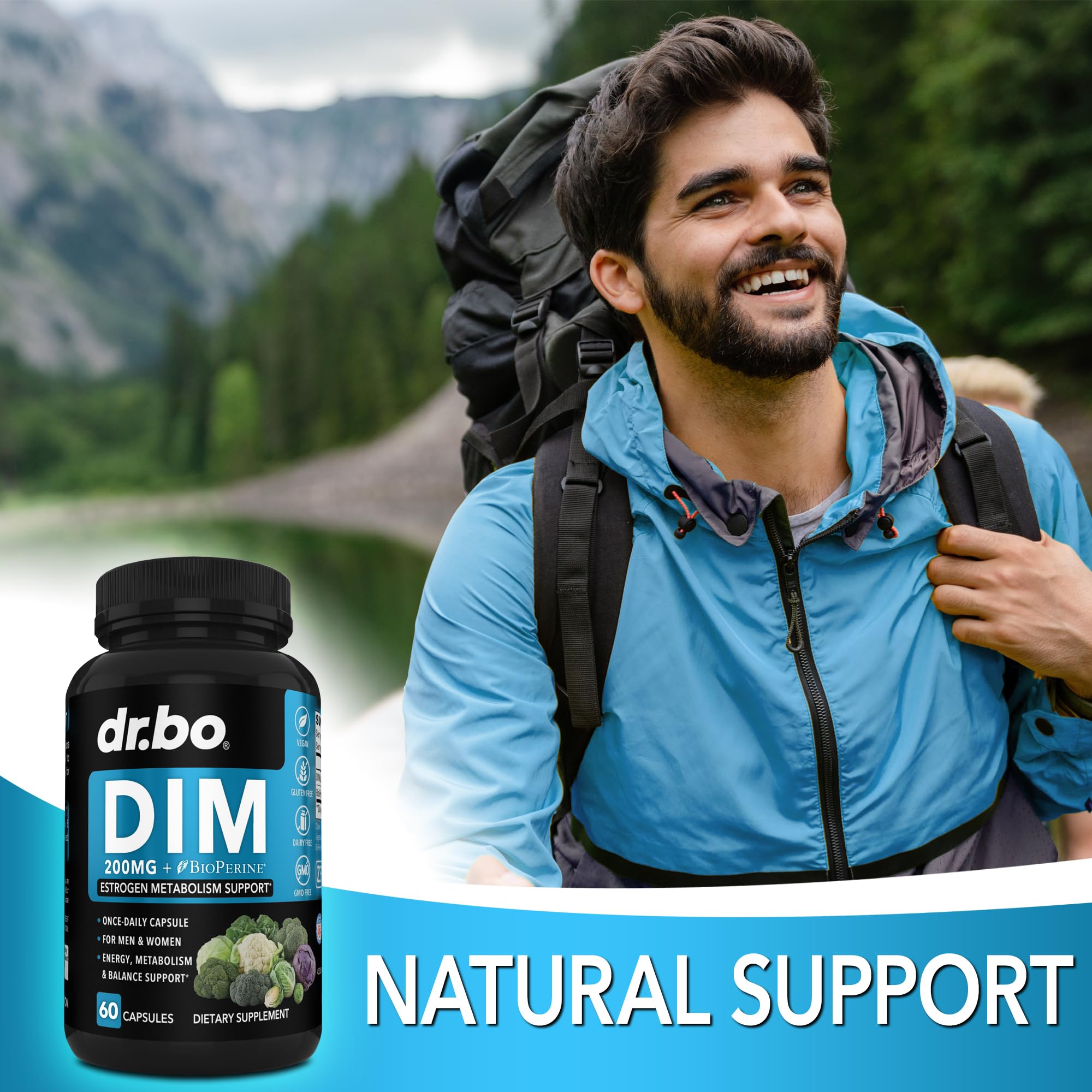 DIM Supplement for Women & Men 200mg - Androgen Estrogen Blocker for Men & Women, Hormonal Acne Pills, Hormone Balance, Menopause Support, Diindolylmethane DIM Supplement Plus BioPerine - 60 Capsules DR. BO Au supplements