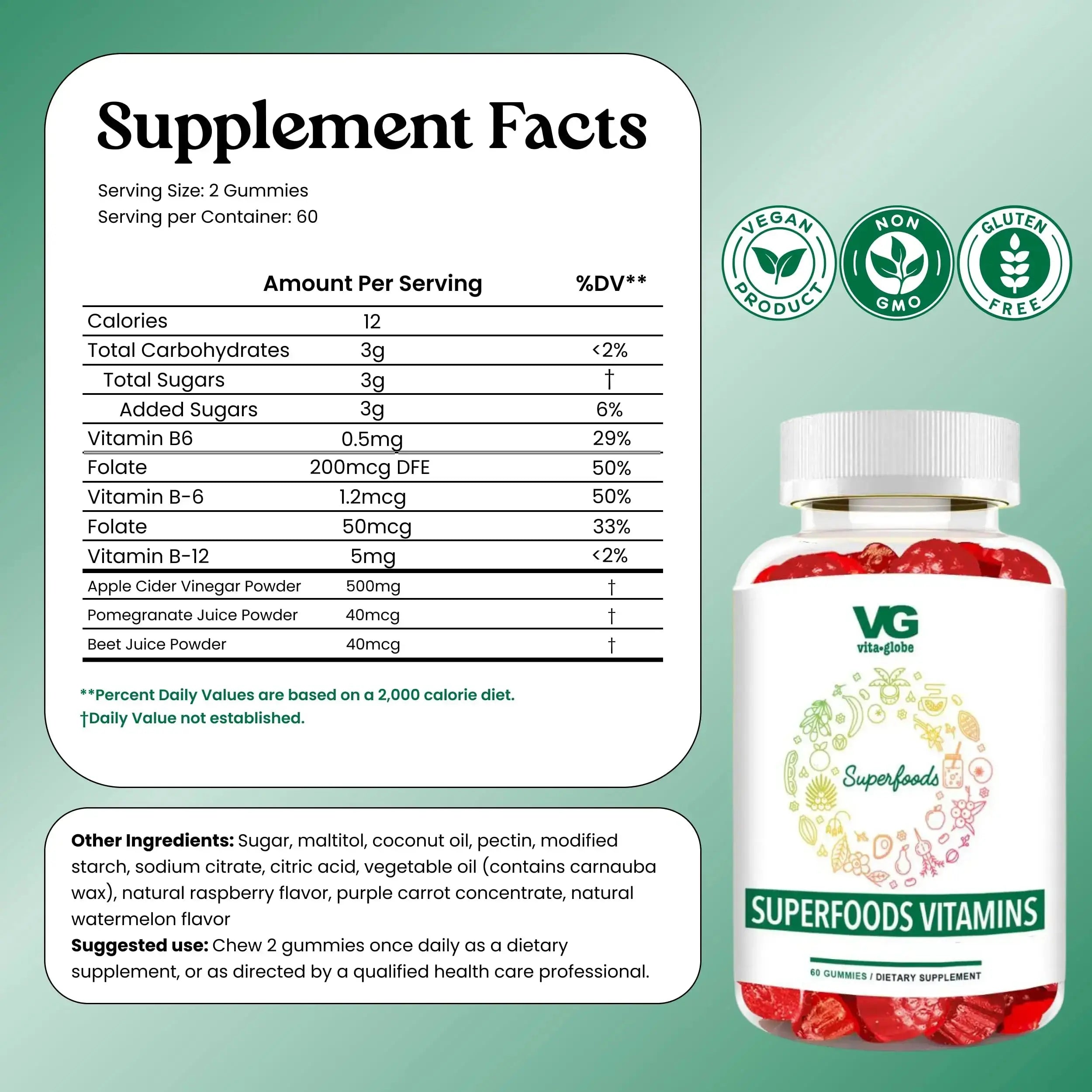 VITA GLOBE Superfood Gummy Vitamins – Immune Health & Antioxidant Support – Daily Wellness Gummies for Adults & Kids – Vegan VITA GLOBE Au supplements