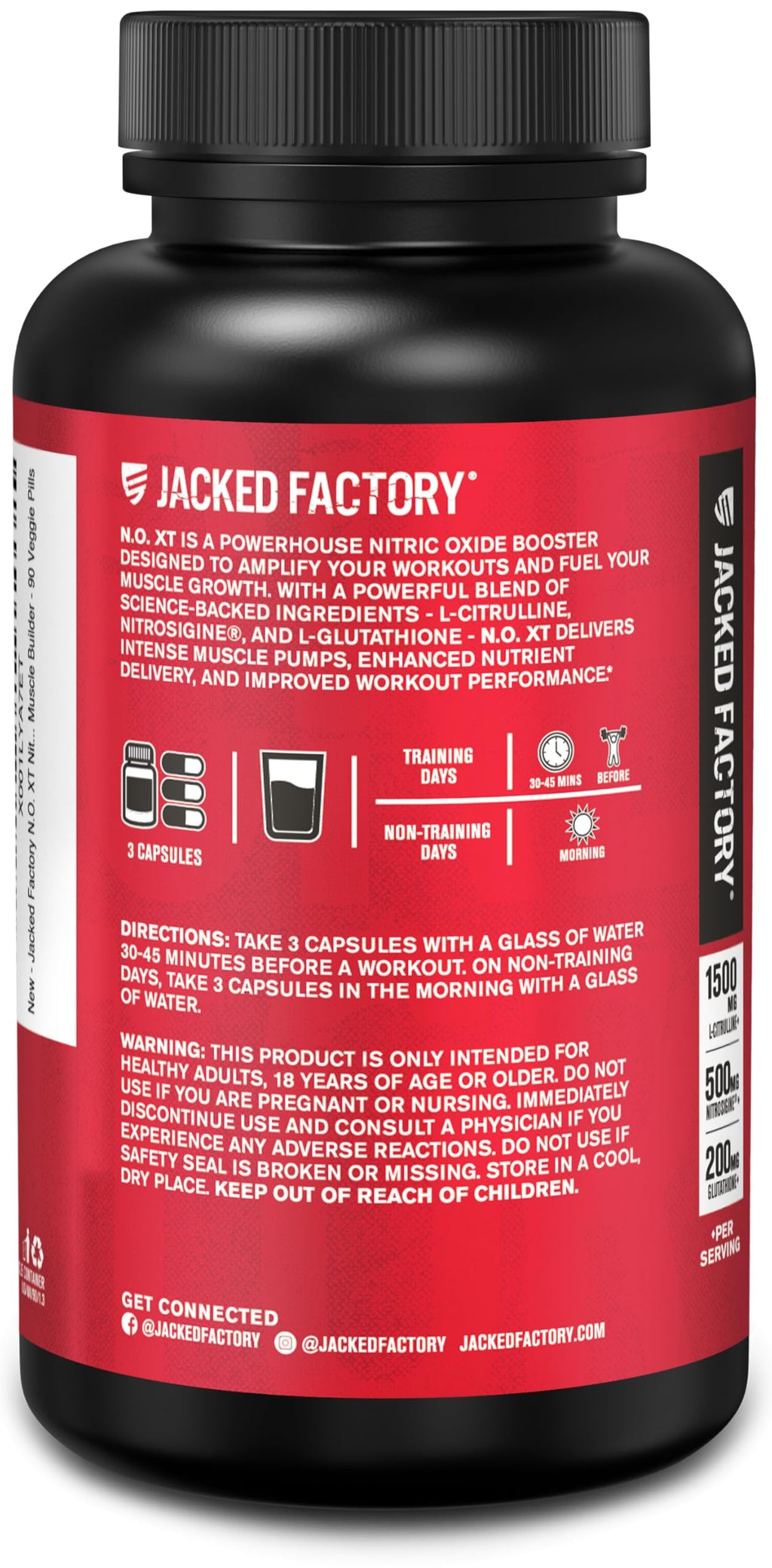 Jacked Factory N.O. XT Nitric Oxide Supplements for Men w/Nitrosigine L Arginine L Citrulline Supplement for Muscle Pumps & Vascularity - Pre Workout