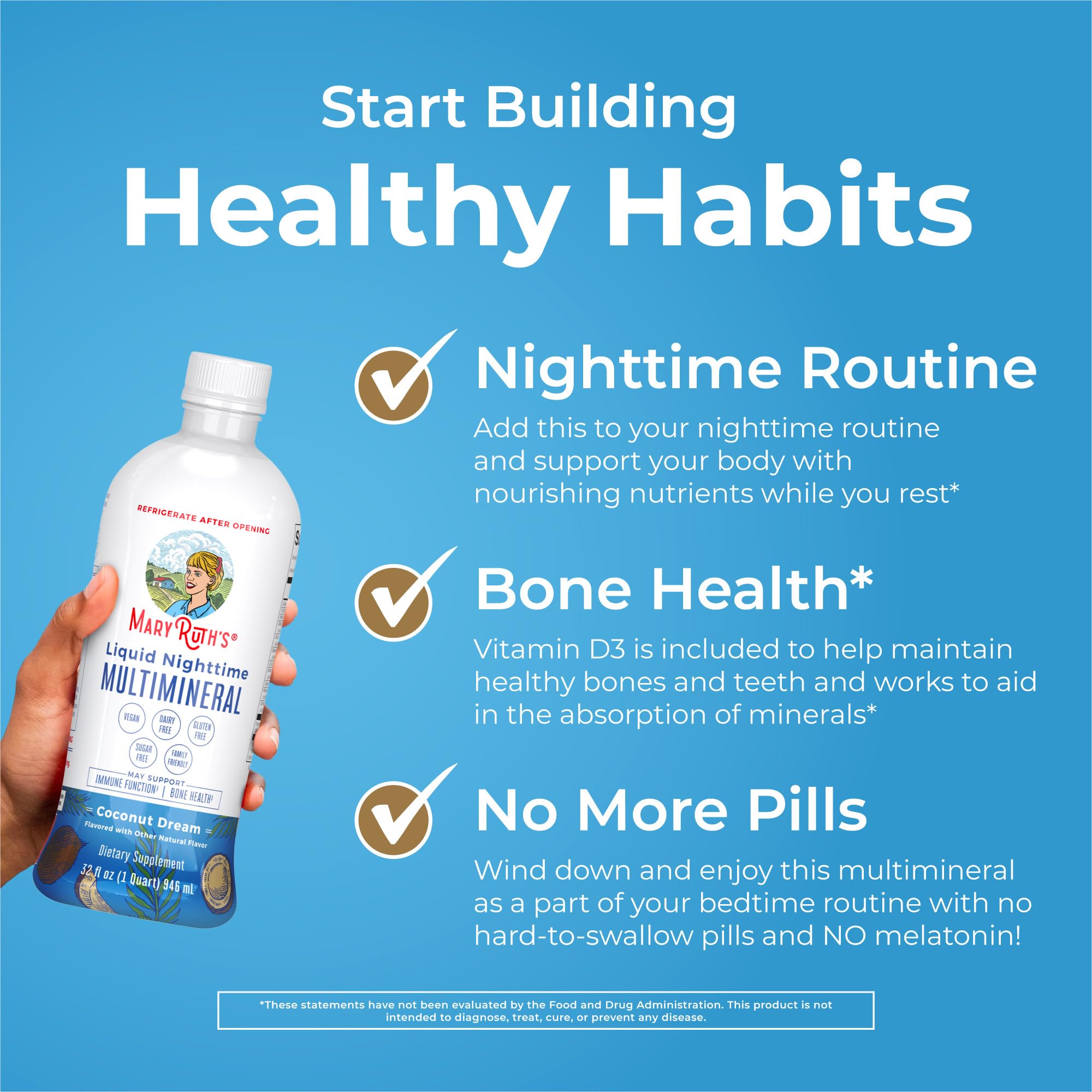 MaryRuth Organics Liquid Nighttime Multimineral | No Melatonin | Bedtime Routine | Magnesium Citrate | Calcium | Zinc | Vitamin D3| Available in 4 Flavors - Vegan | Sugar Free | Gluten Free | 32 Oz MARYRUTH'S Au supplements